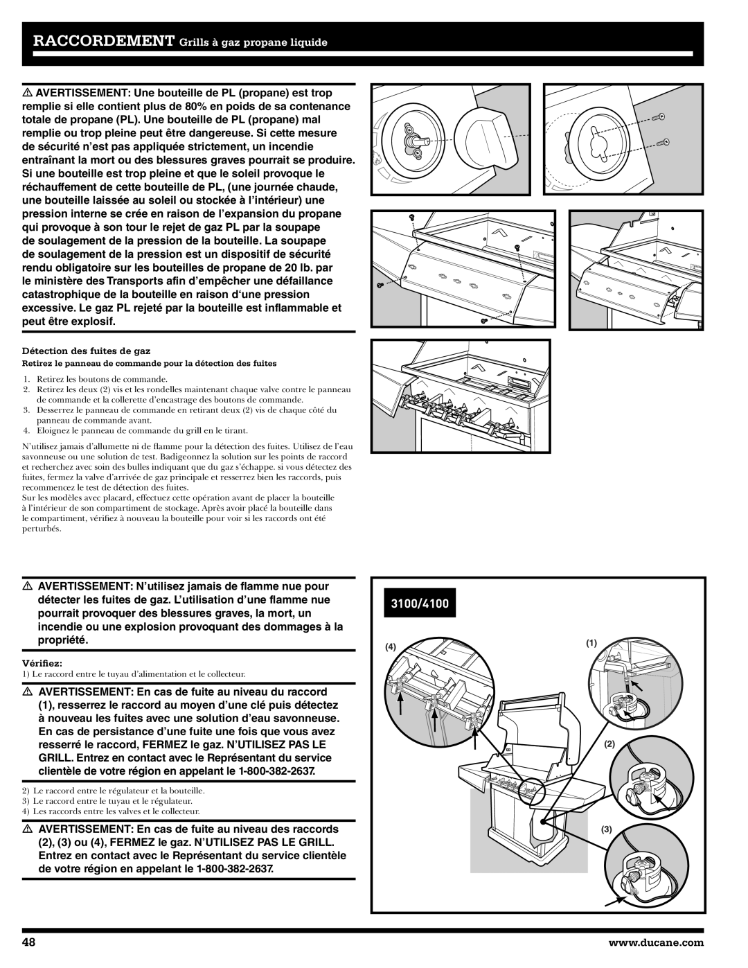 Ducane 31-3200 owner manual Détection des fuites de gaz, Vériﬁez 