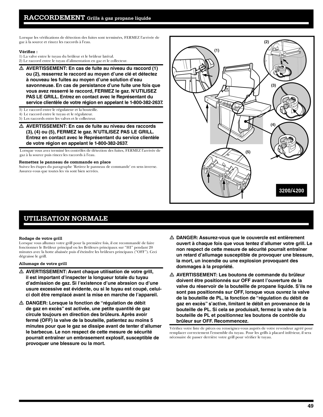 Ducane 31-3200 owner manual Utilisation Normale, Remettez le panneau de commande en place, Rodage de votre grill 