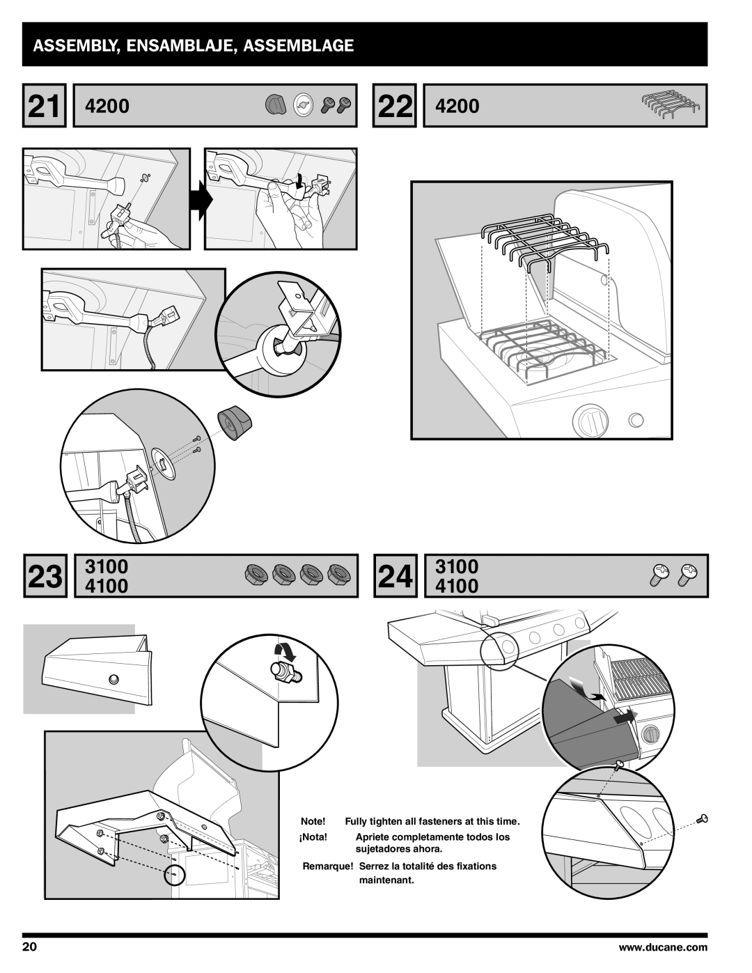 Ducane 3100 | 4100 | 4200 owner manual ¡Nota, Sujetadores ahora, Remarque! Serrez la totalité des fixations maintenant 