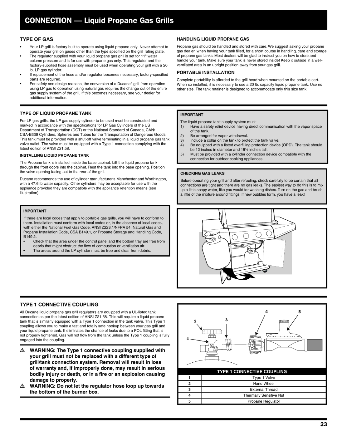 Ducane 3100 | 4100 | 4200 Type of Gas, Type 1 Connective Coupling, Damage to property, Bottom of the burner box 