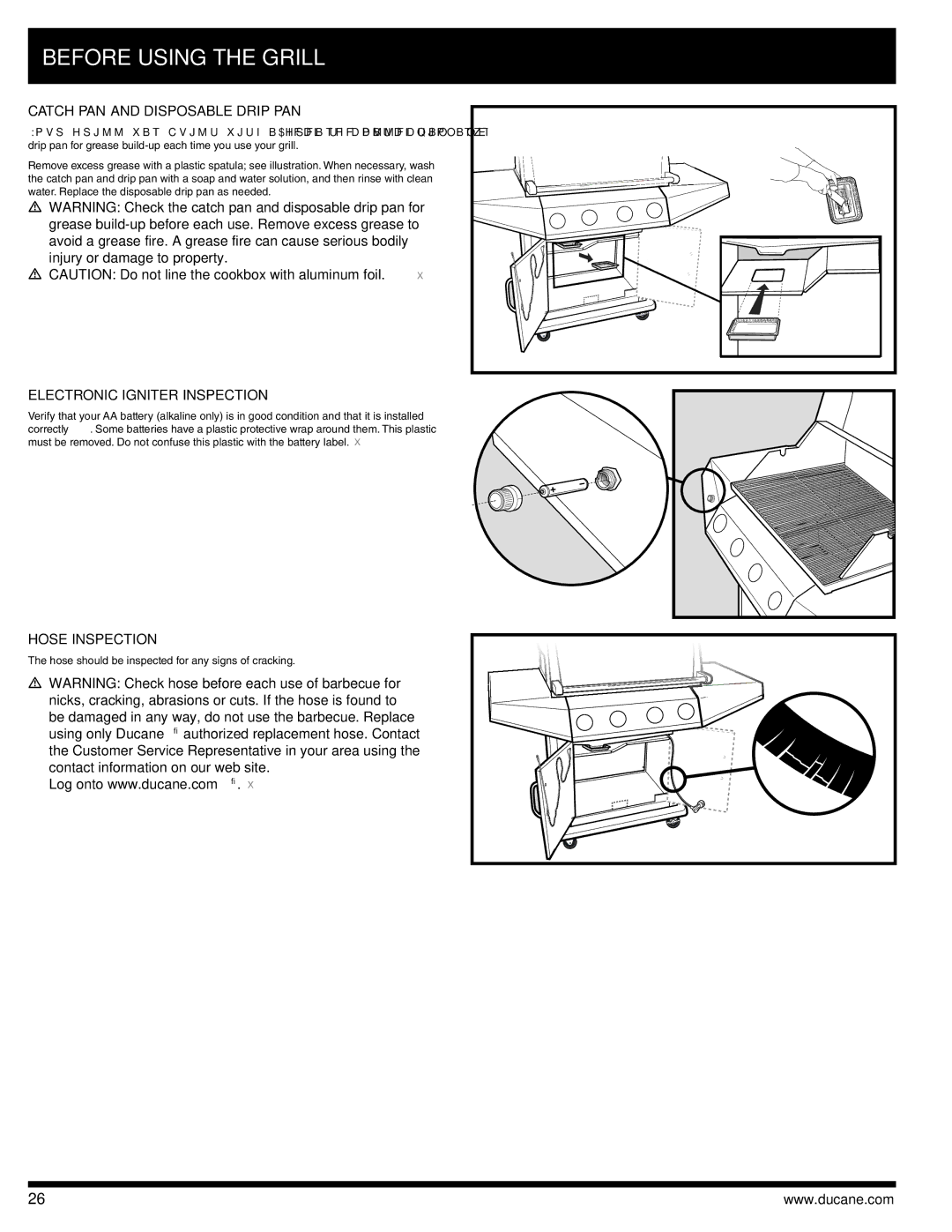 Ducane 3100 | 4100 | 4200 Before Using the Grill, Catch PAN and Disposable Drip PAN, Electronic Igniter Inspection 