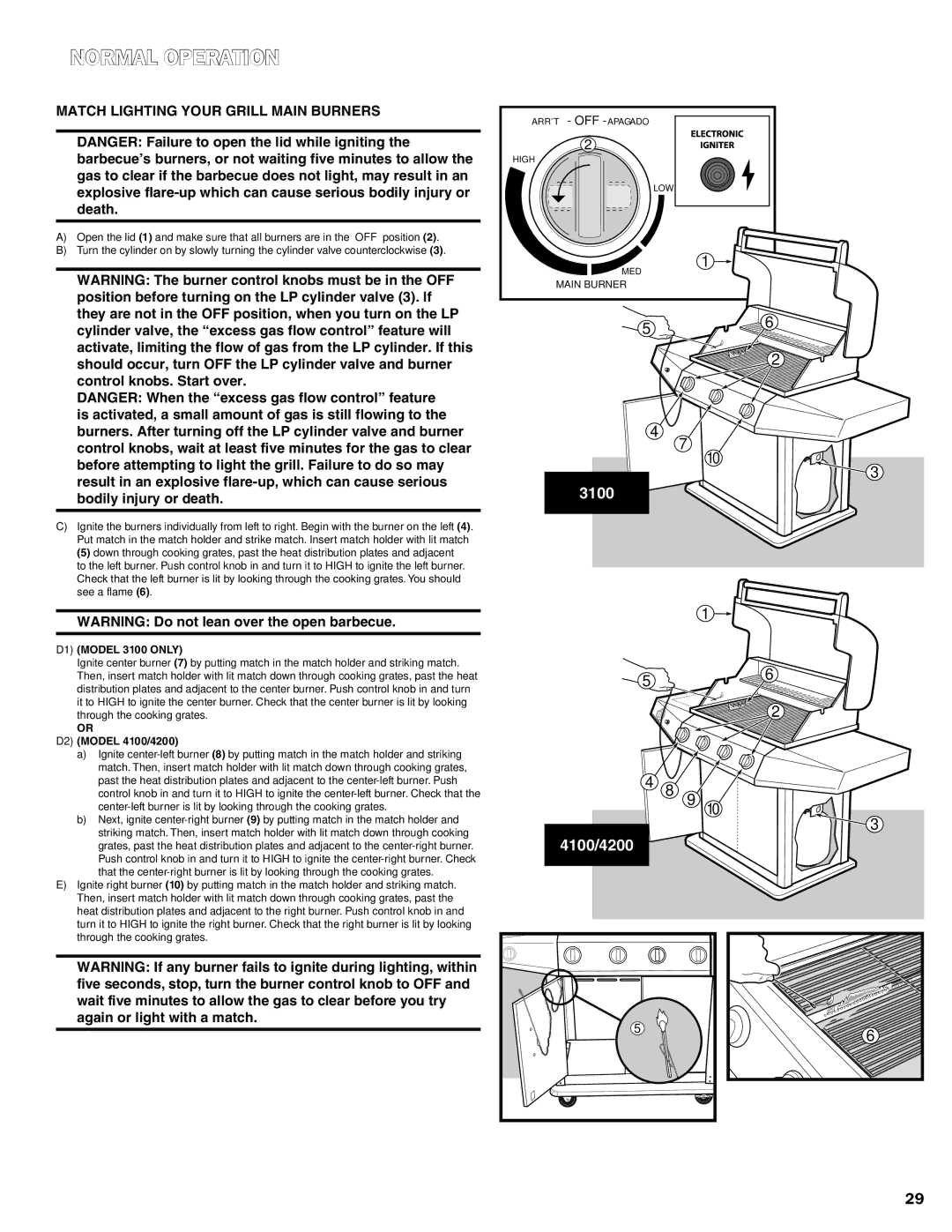 Ducane 3100 | 4100 | 4200 owner manual Match Lighting Your Grill Main Burners 