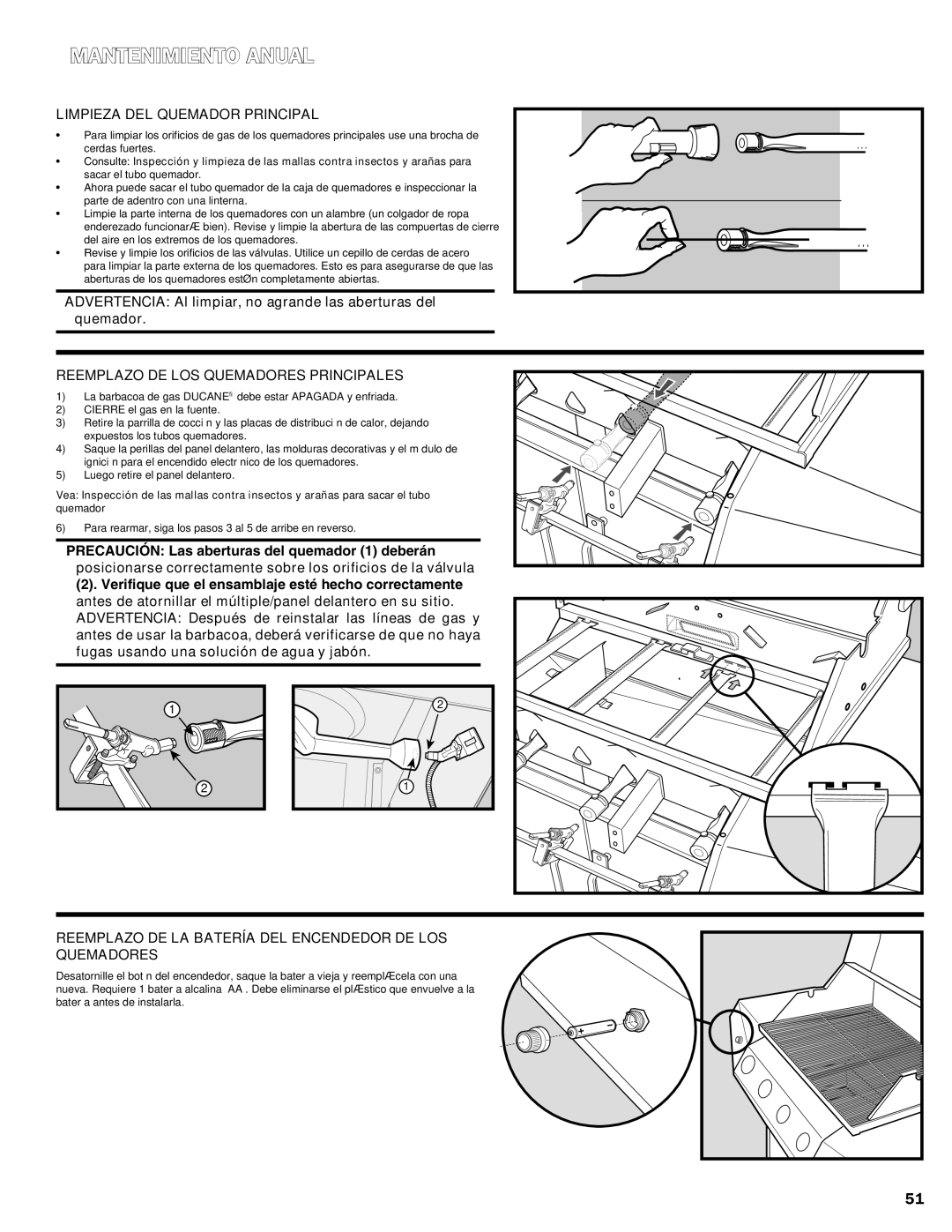 Ducane 3100 | 4100 | 4200 owner manual Limpieza del quemador principal 