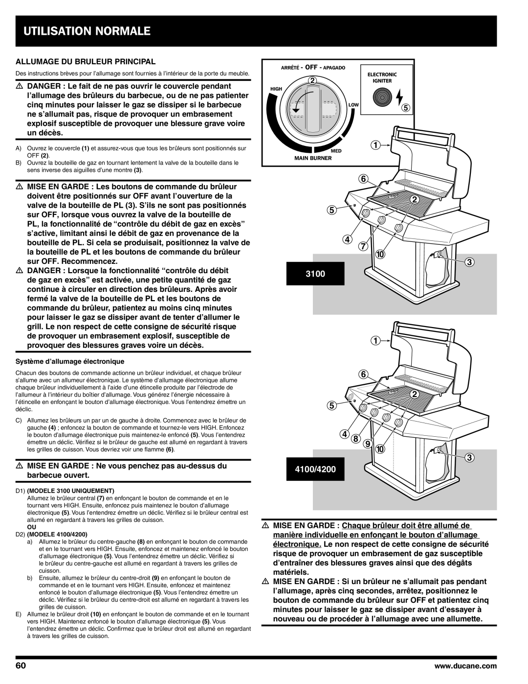 Ducane 3100 | 4100 | 4200 owner manual Allumage DU Bruleur Principal, Système d’allumage électronique 