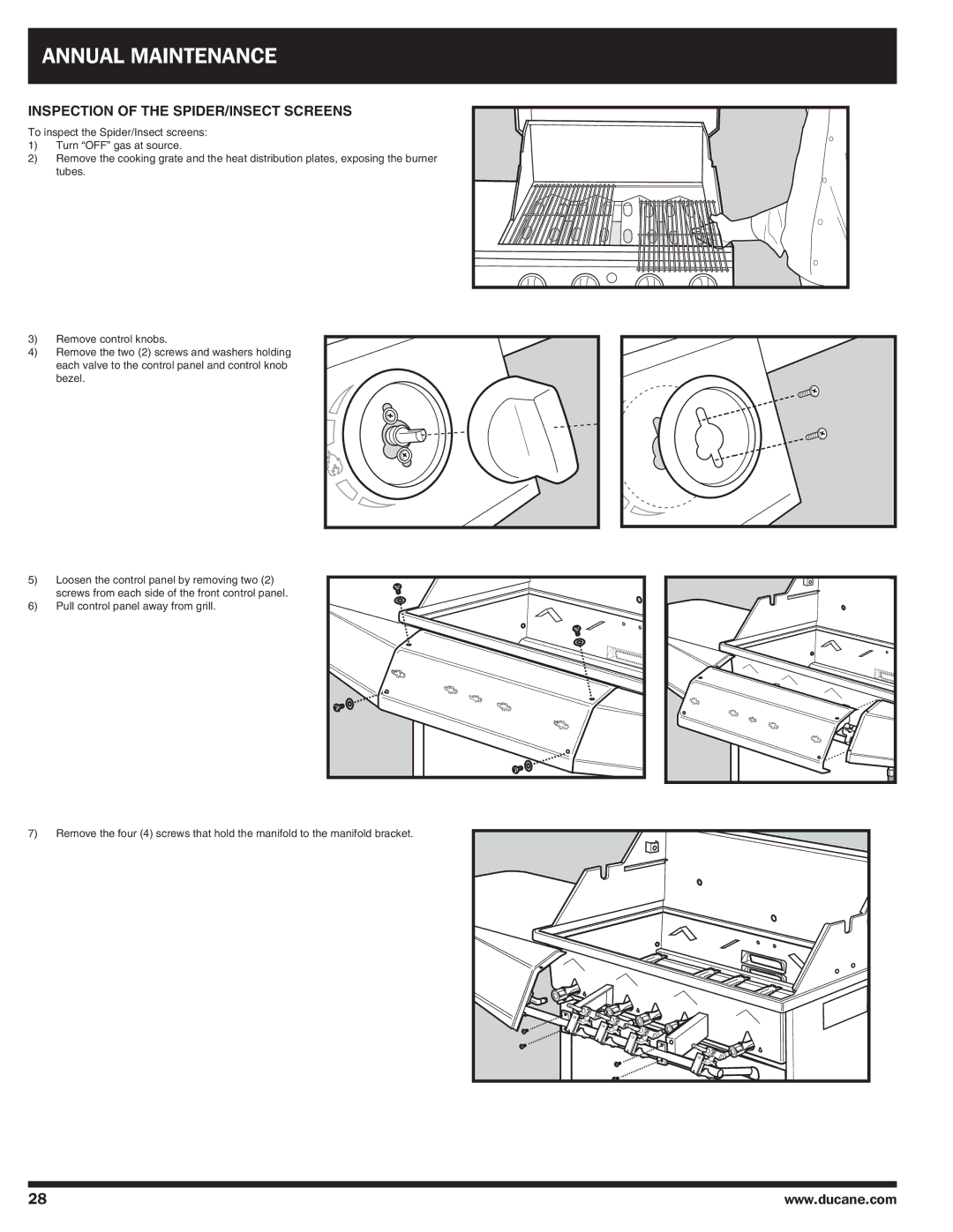 Ducane 3100 owner manual Annual Maintenance, Inspection of the Spider/Insect Screens 