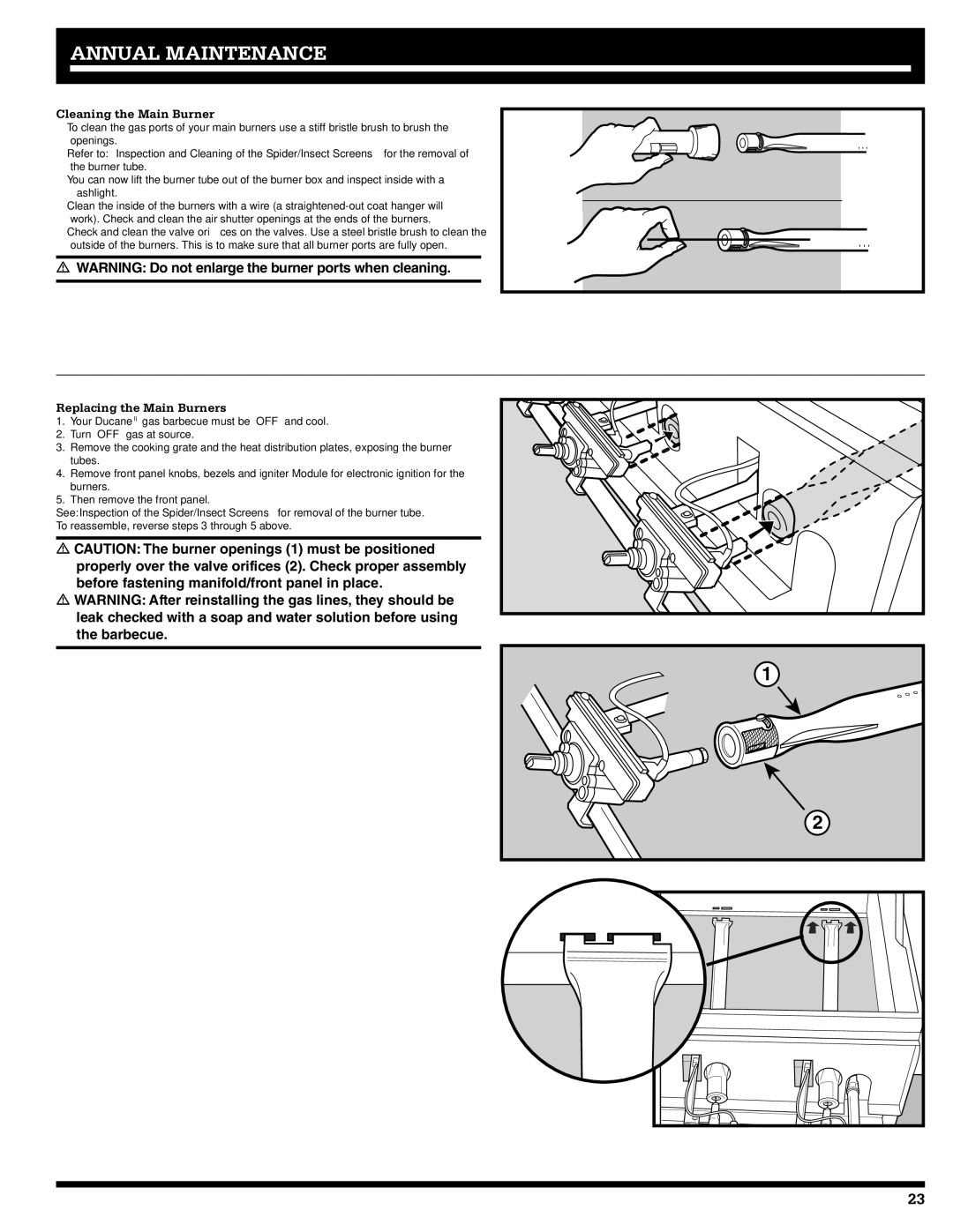 Ducane 5200, 3200 owner manual Cleaning the Main Burner, Replacing the Main Burners 