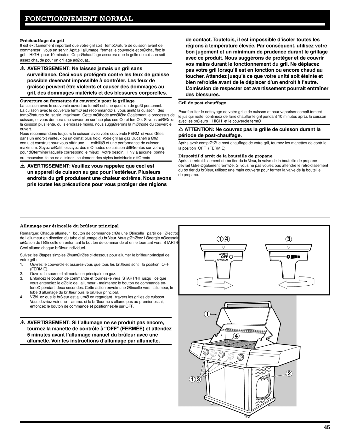 Ducane 5200, 3200 Préchauffage du gril, Ouverture ou fermeture du couvercle pour le grillage, Gril de post-chauffage 