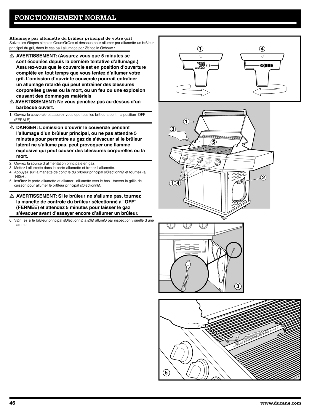 Ducane 3200, 5200 owner manual Allumage par allumette du brûleur principal de votre gril 