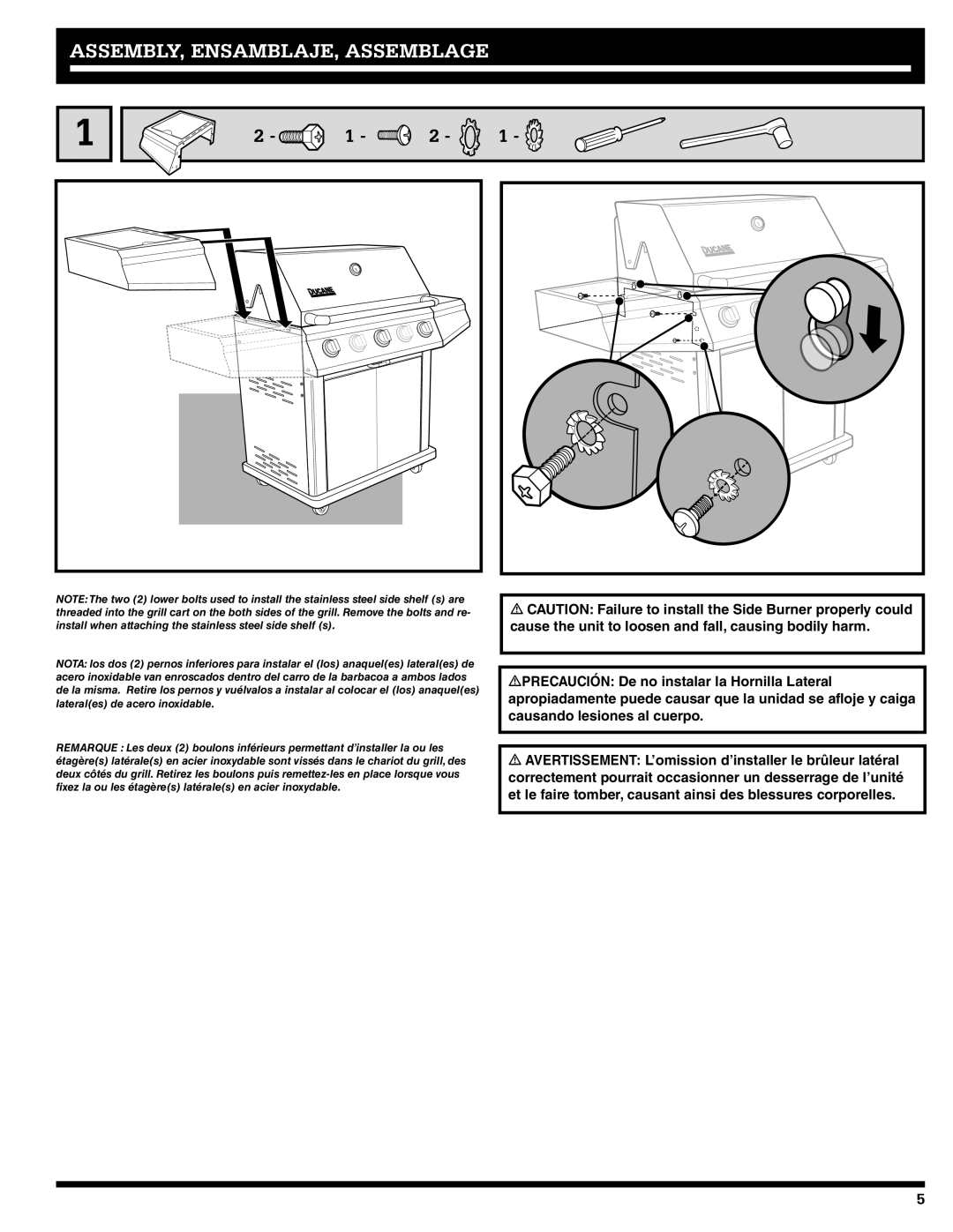 Ducane 5200, 3200 owner manual ASSEMBLY, ENSAMBLAJE, Assemblage 