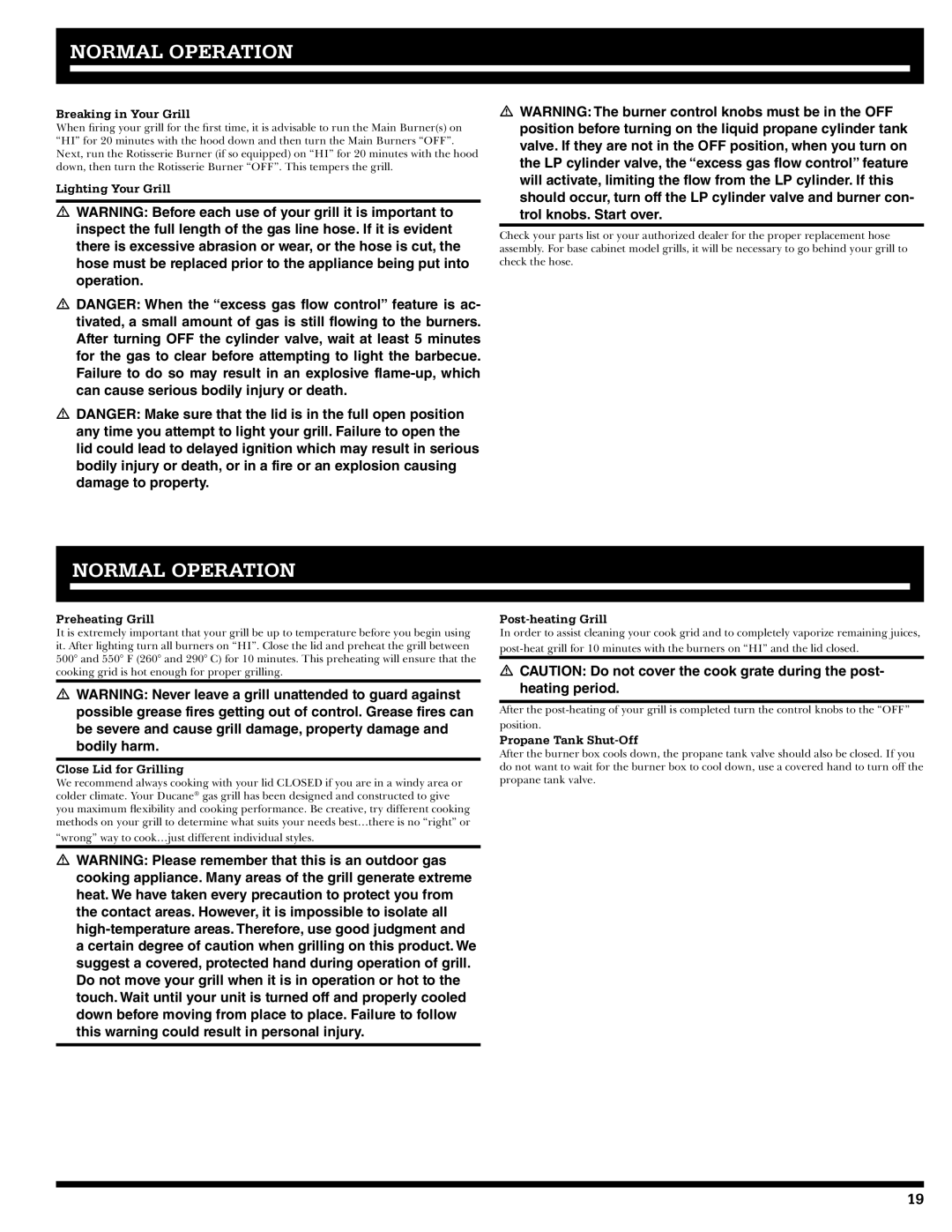 Ducane 3400 owner manual Normal Operation 