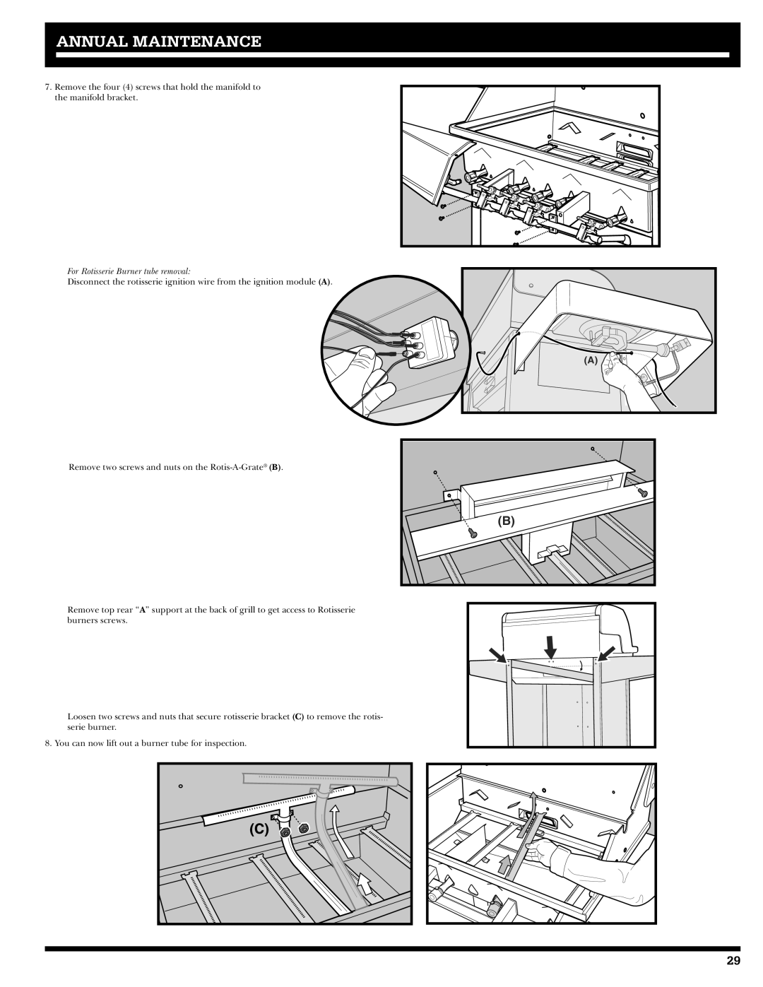 Ducane 3400 owner manual For Rotisserie Burner tube removal 