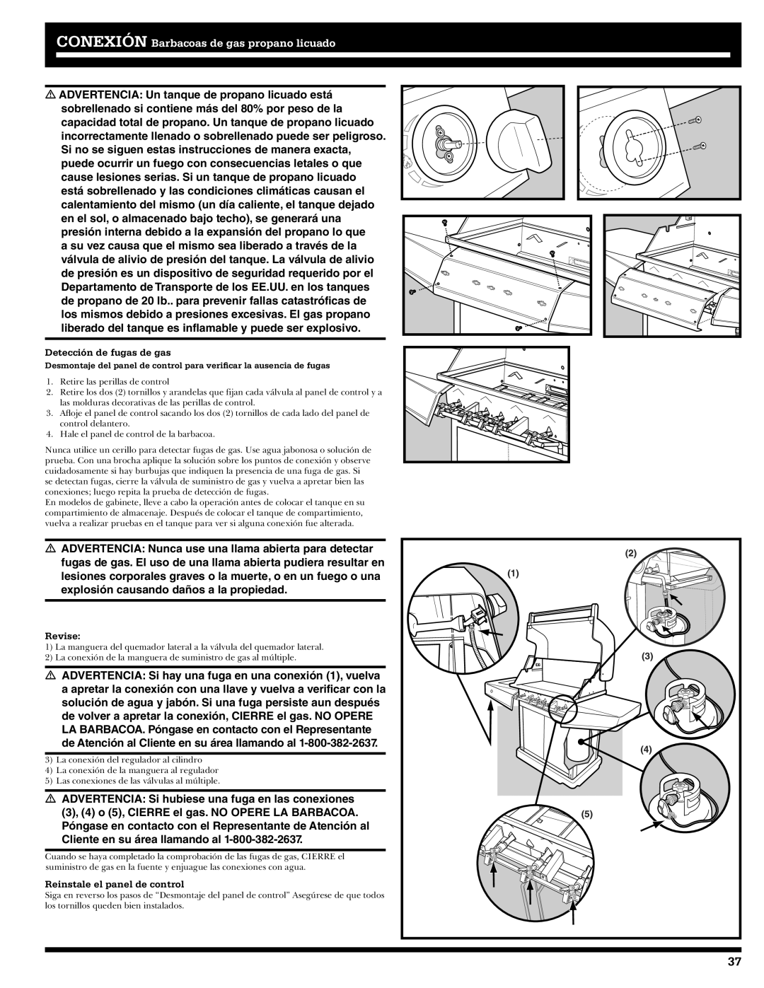 Ducane 3400 owner manual Detección de fugas de gas, Revise, Reinstale el panel de control 