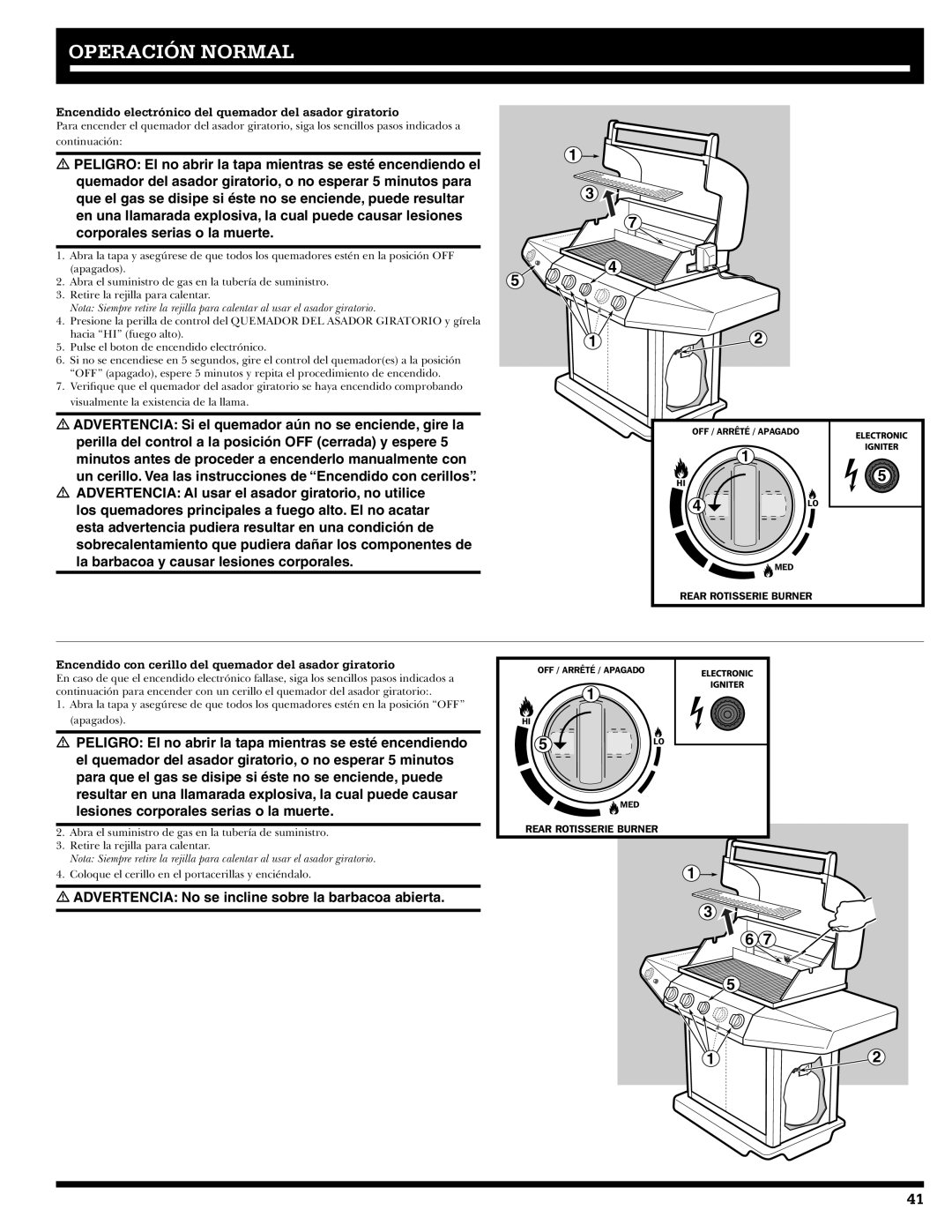 Ducane 3400 owner manual Encendido electrónico del quemador del asador giratorio 