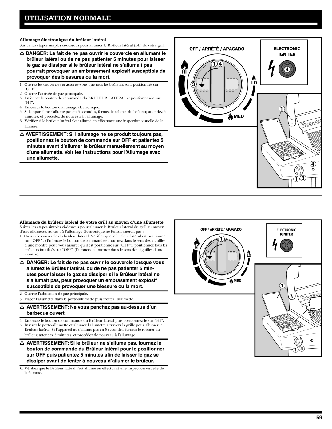 Ducane 3400 owner manual Susceptible de provoquer une blessure ou la mort, Allumage électronique du brûleur latéral 