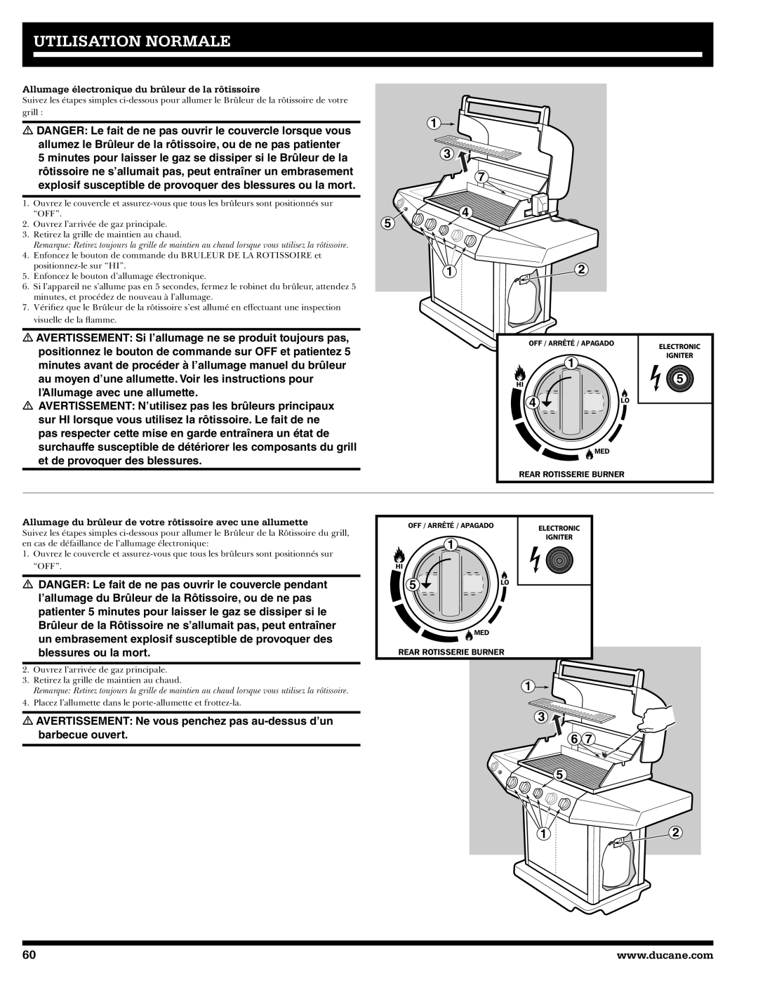 Ducane 3400 Allumage électronique du brûleur de la rôtissoire, Allumage du brûleur de votre rôtissoire avec une allumette 