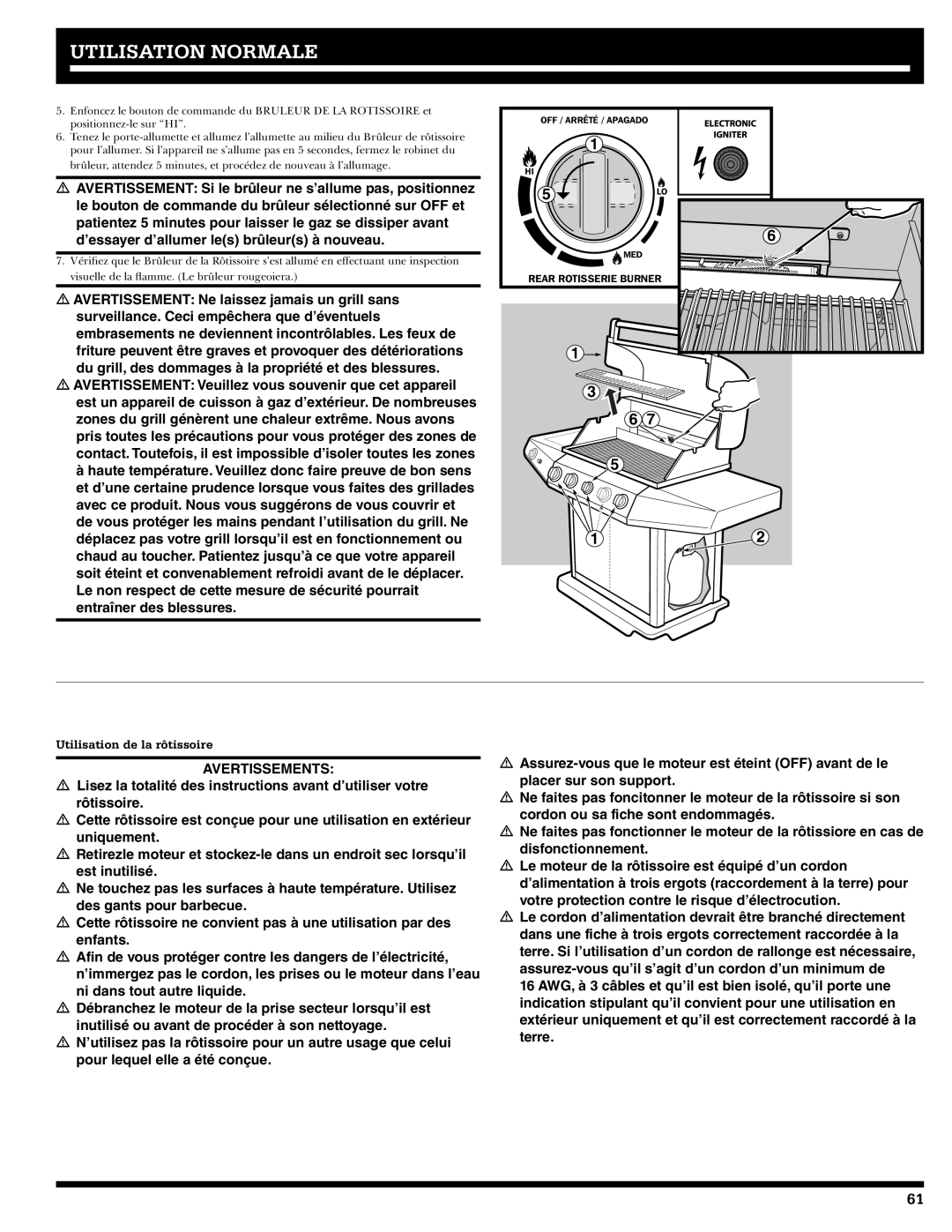 Ducane 3400 owner manual Avertissements, Utilisation de la rôtissoire 