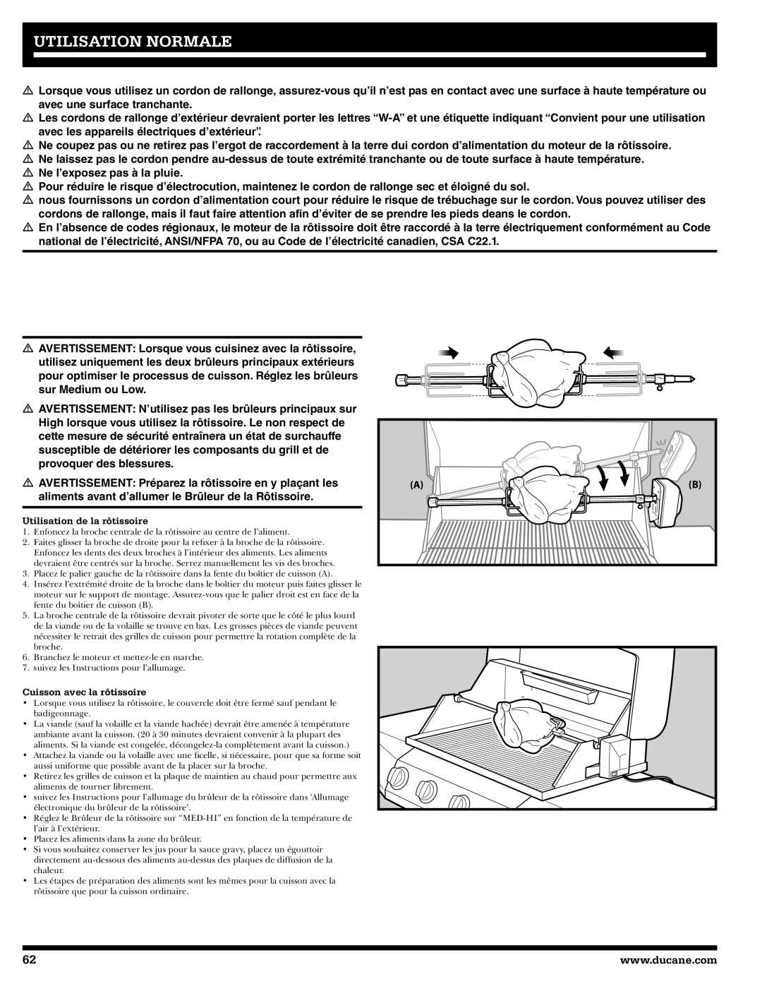 Ducane 3400 owner manual Cuisson avec la rôtissoire 