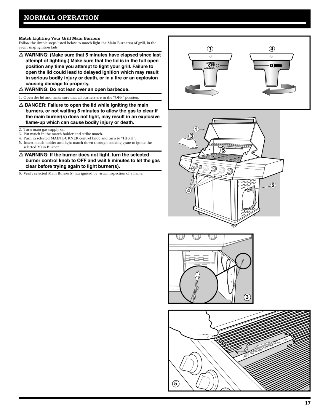 Ducane 3400 owner manual Match Lighting Your Grill Main Burners 