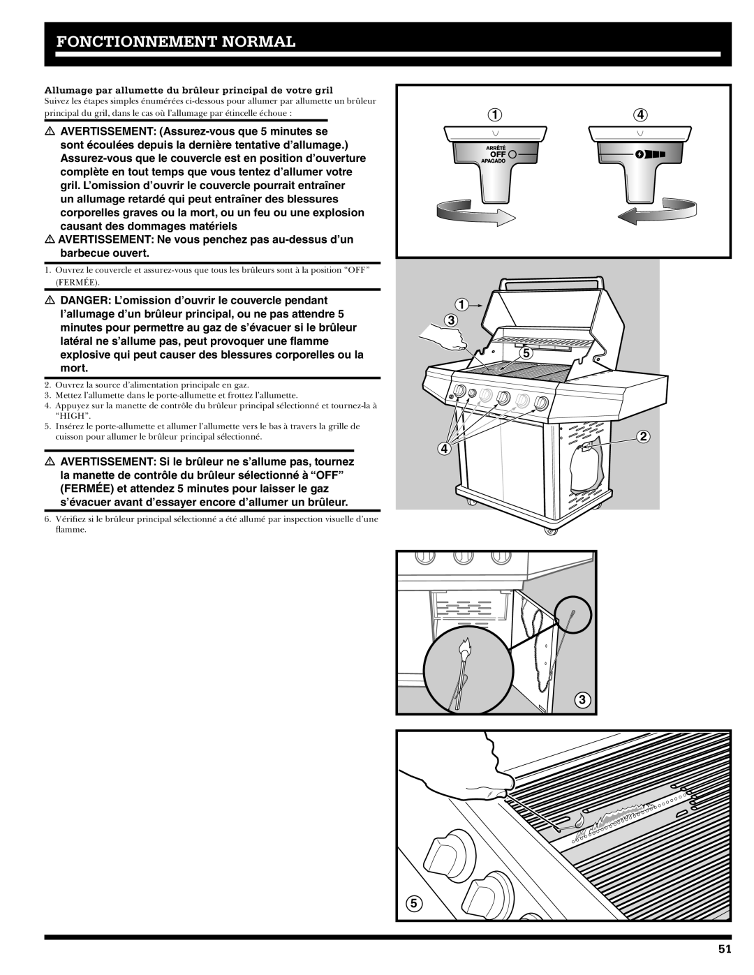 Ducane 3400 owner manual Allumage par allumette du brûleur principal de votre gril 