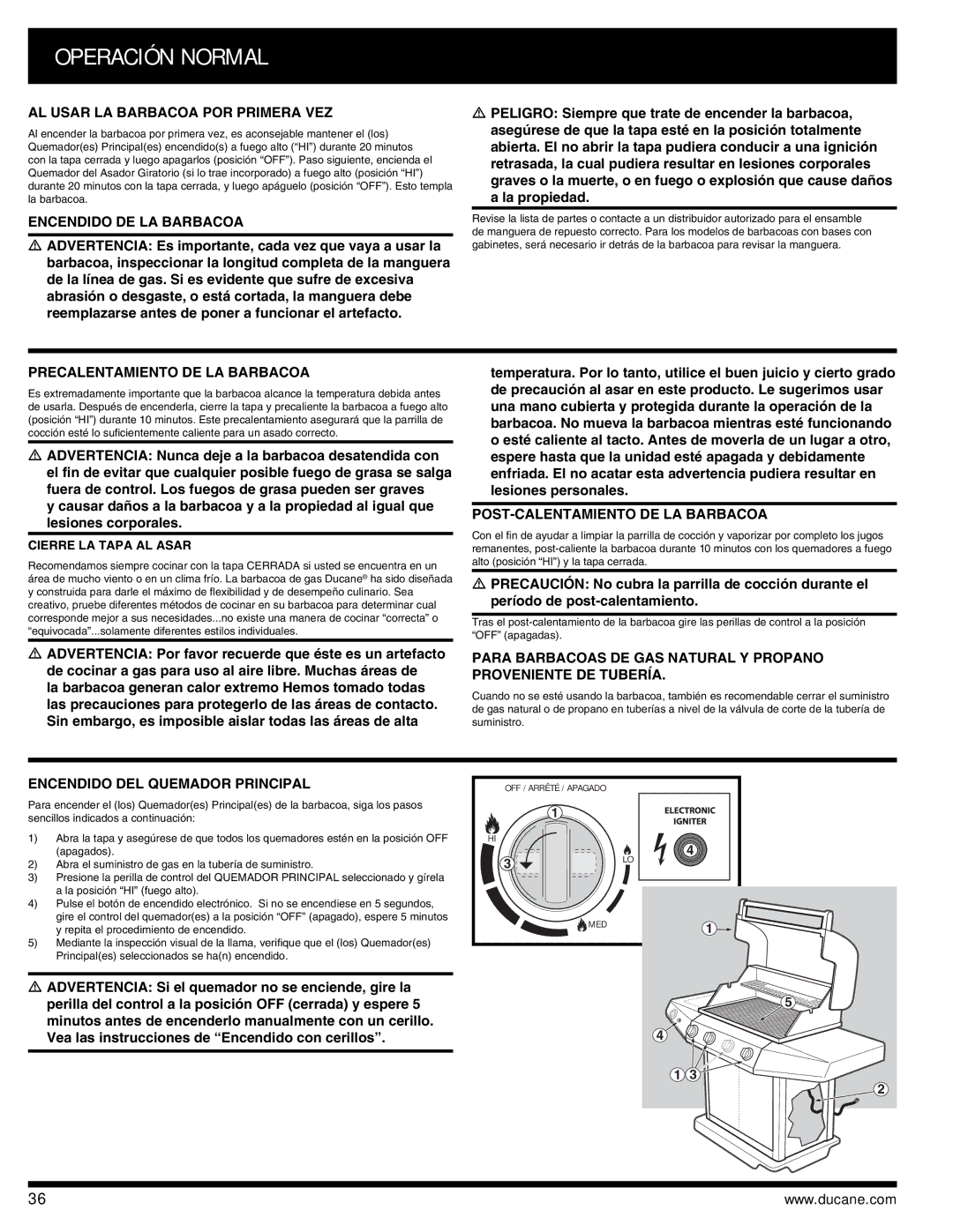 Ducane 3400 owner manual Operación Normal 