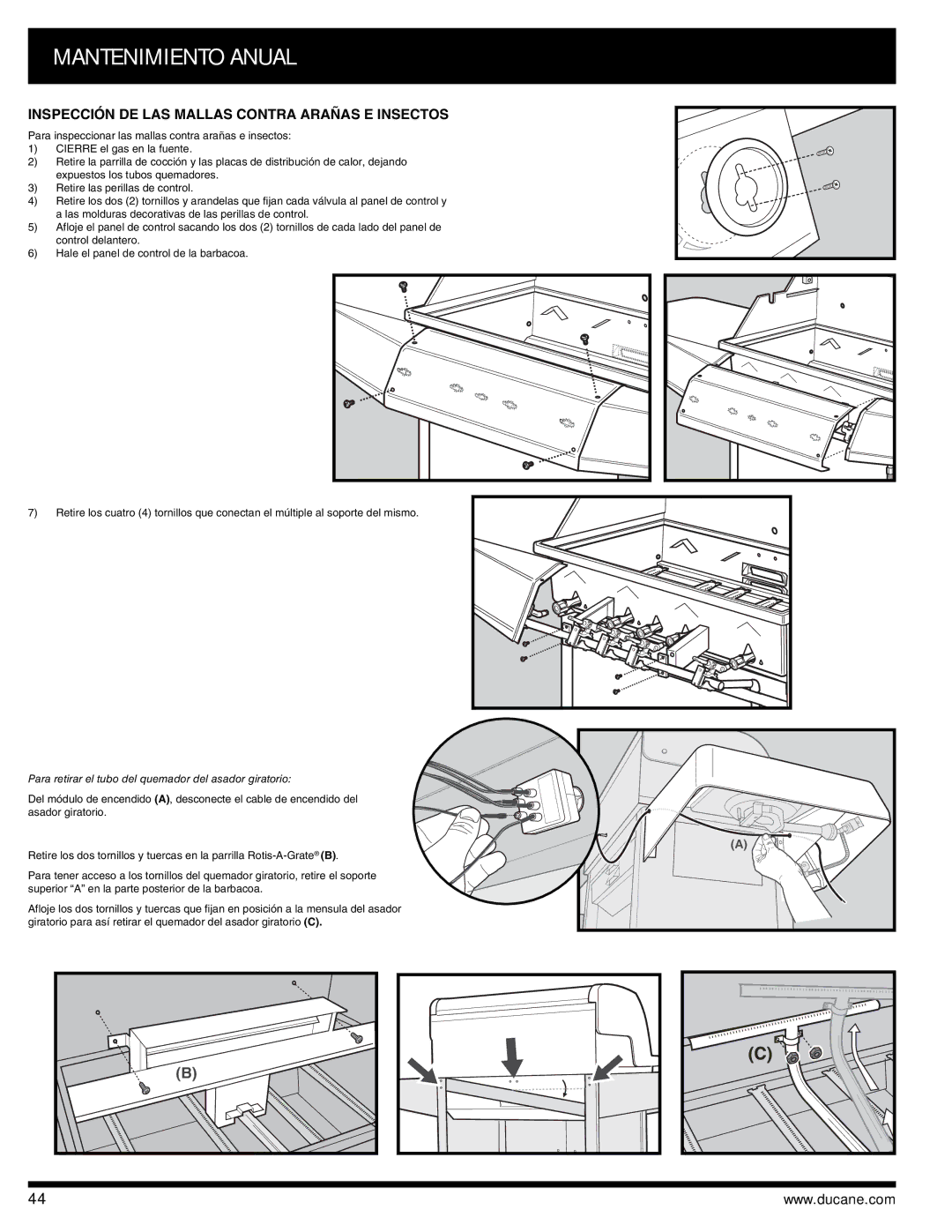 Ducane 3400 owner manual Mantenimiento Anual, Inspección DE LAS Mallas Contra Arañas E Insectos 