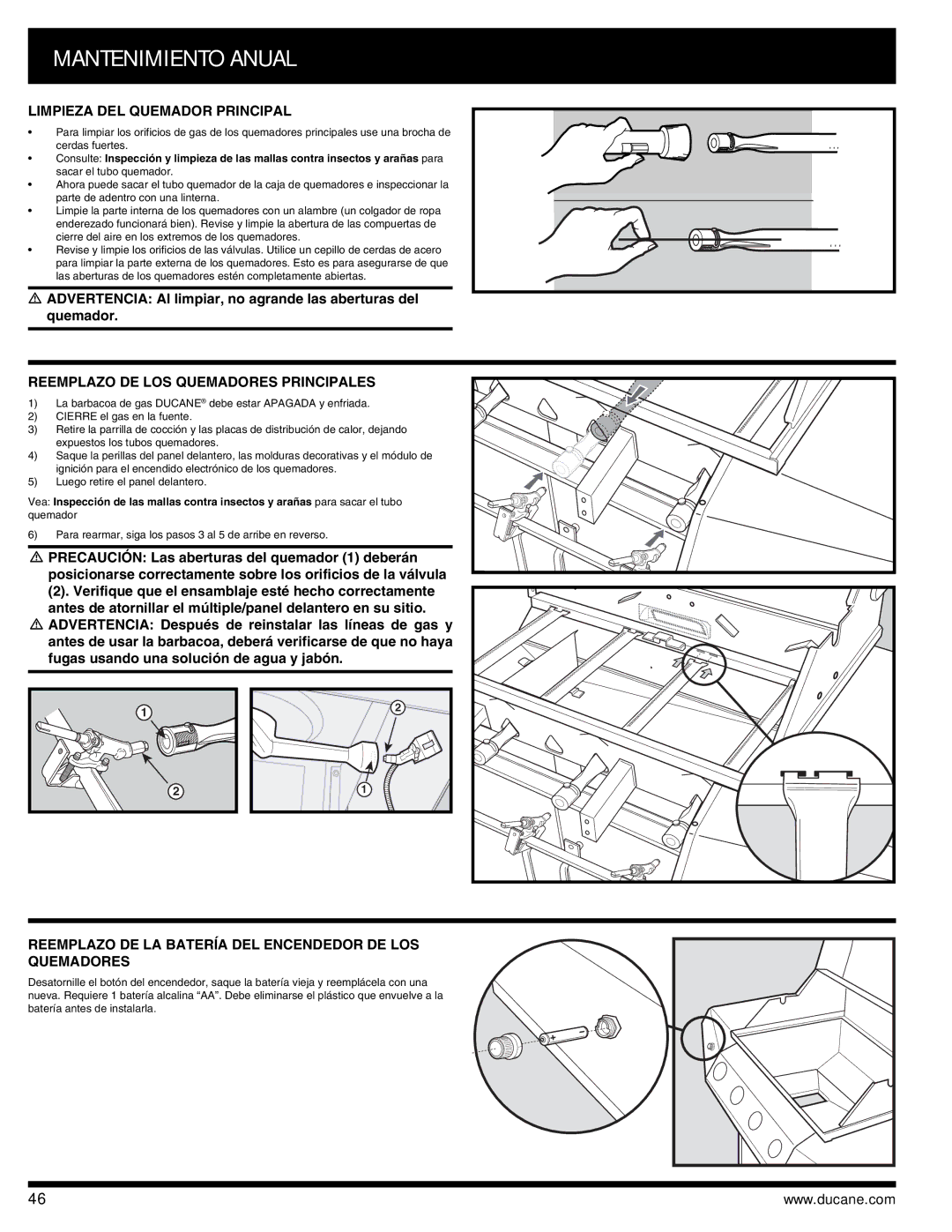 Ducane 3400 owner manual Limpieza DEL Quemador Principal, Reemplazo DE LOS Quemadores Principales 