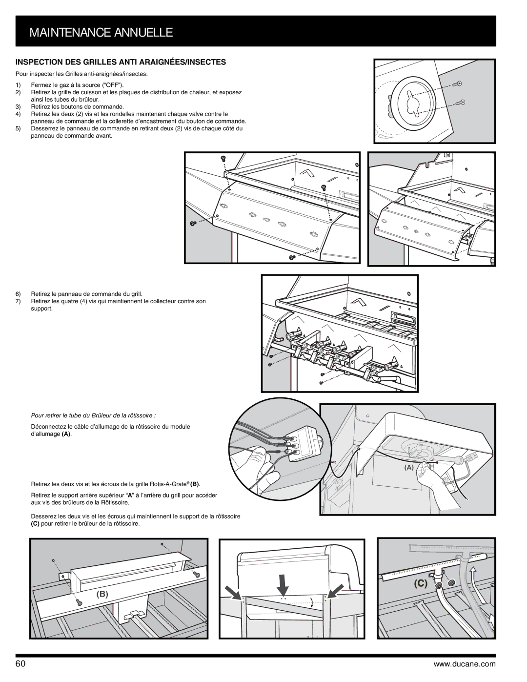 Ducane 3400 owner manual Maintenance Annuelle, Inspection DES Grilles Anti ARAIGNÉES/INSECTES 