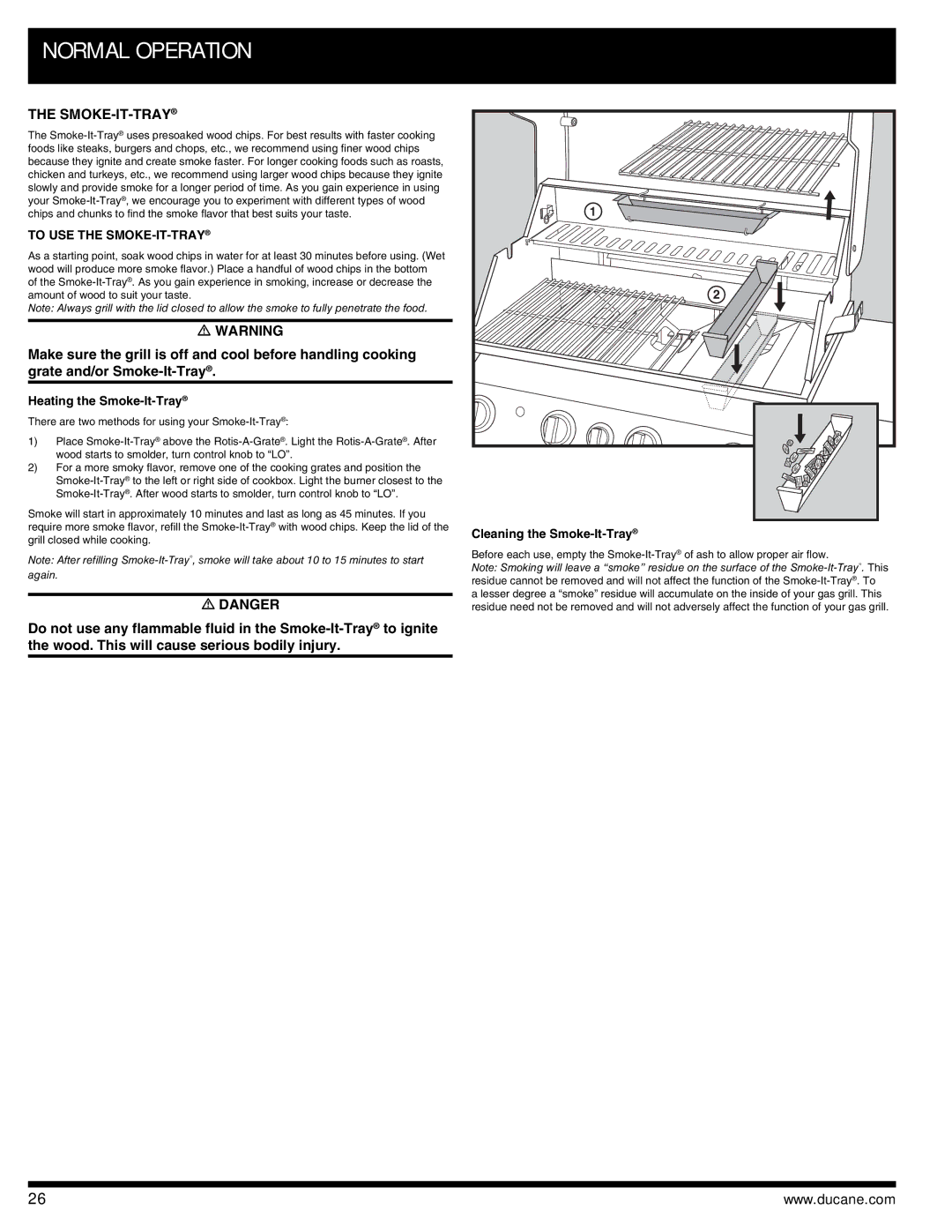 Ducane 3400 owner manual Smoke-It-Tray, To USE the SMOKE-IT-TRAY 