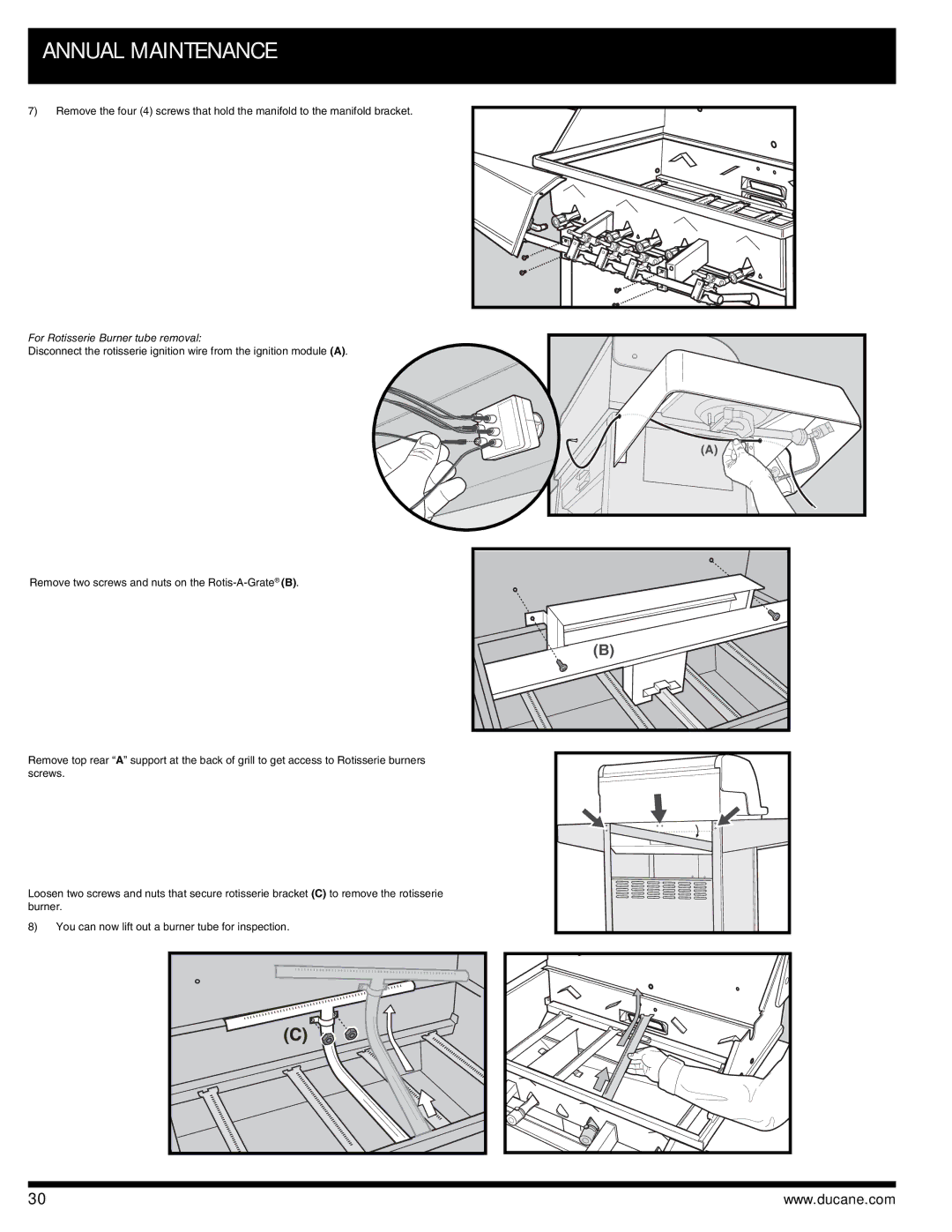 Ducane 3400 owner manual For Rotisserie Burner tube removal 