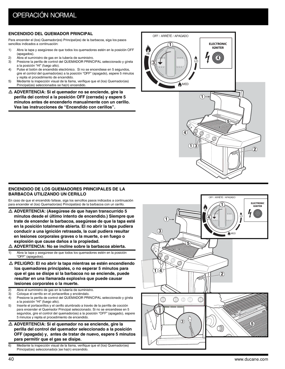 Ducane 3400 owner manual Encendido DEL Quemador Principal 