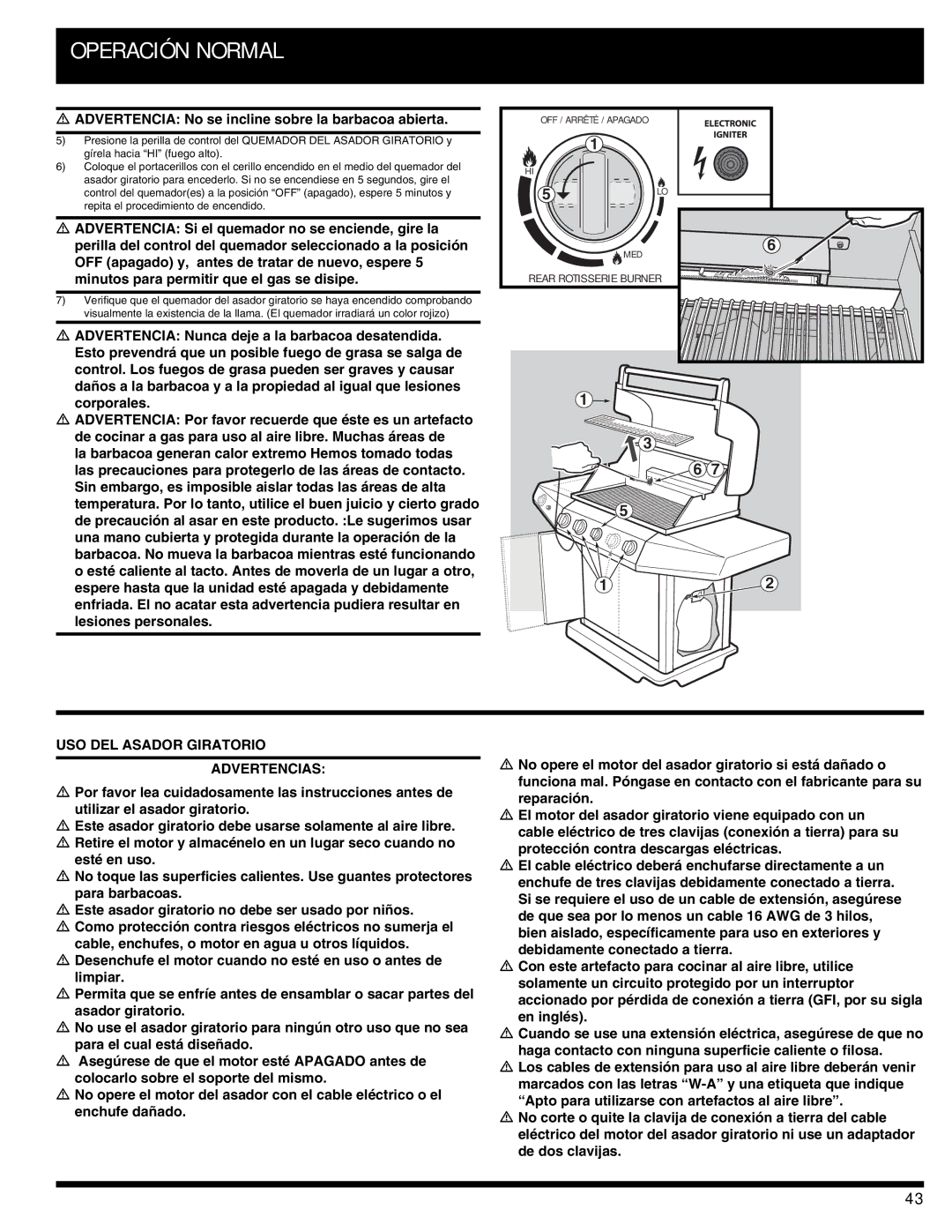 Ducane 3400 owner manual USO DEL Asador Giratorio Advertencias 