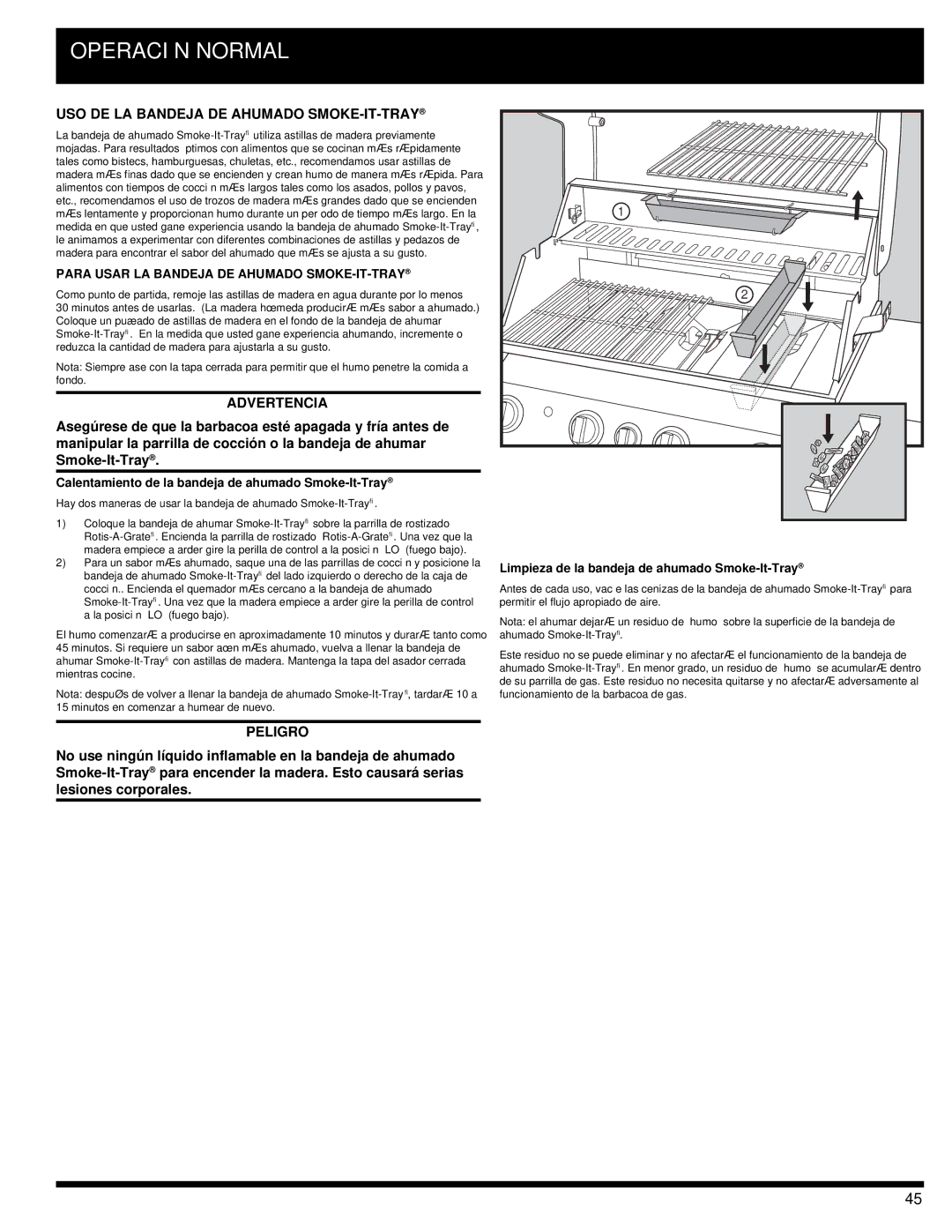 Ducane 3400 owner manual USO DE LA Bandeja DE Ahumado SMOKE-IT-TRAY, Para Usar LA Bandeja DE Ahumado SMOKE-IT-TRAY 