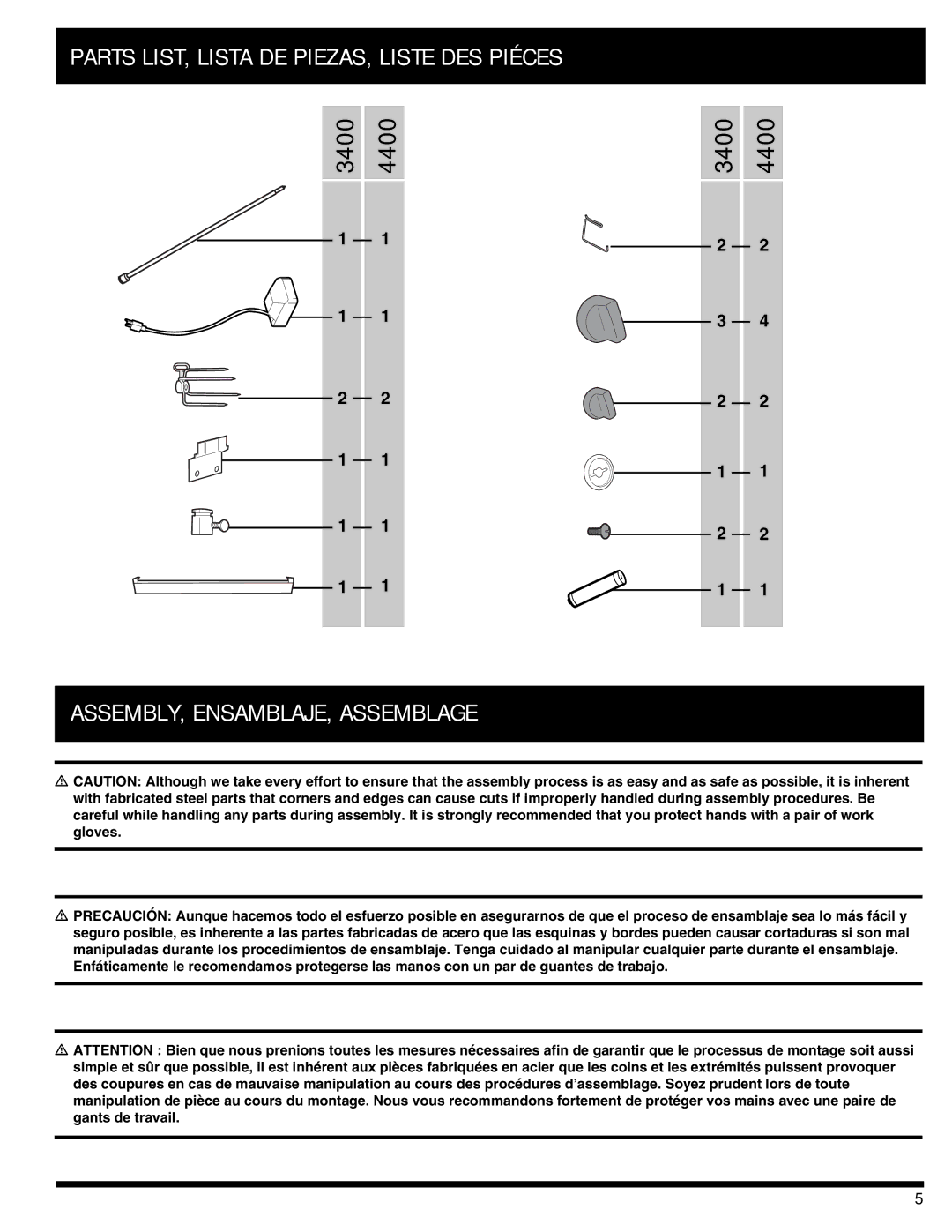 Ducane owner manual 3400 4400, ASSEMBLY, ENSAMBLAJE, Assemblage 