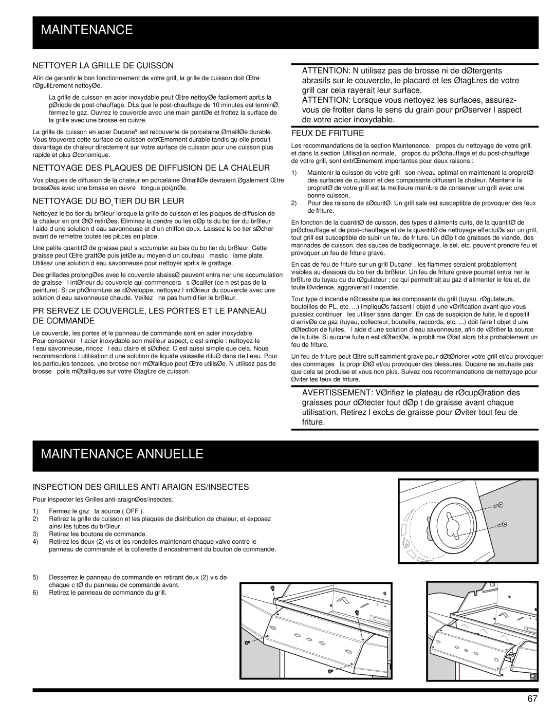 Ducane 3400 owner manual Maintenance Annuelle 