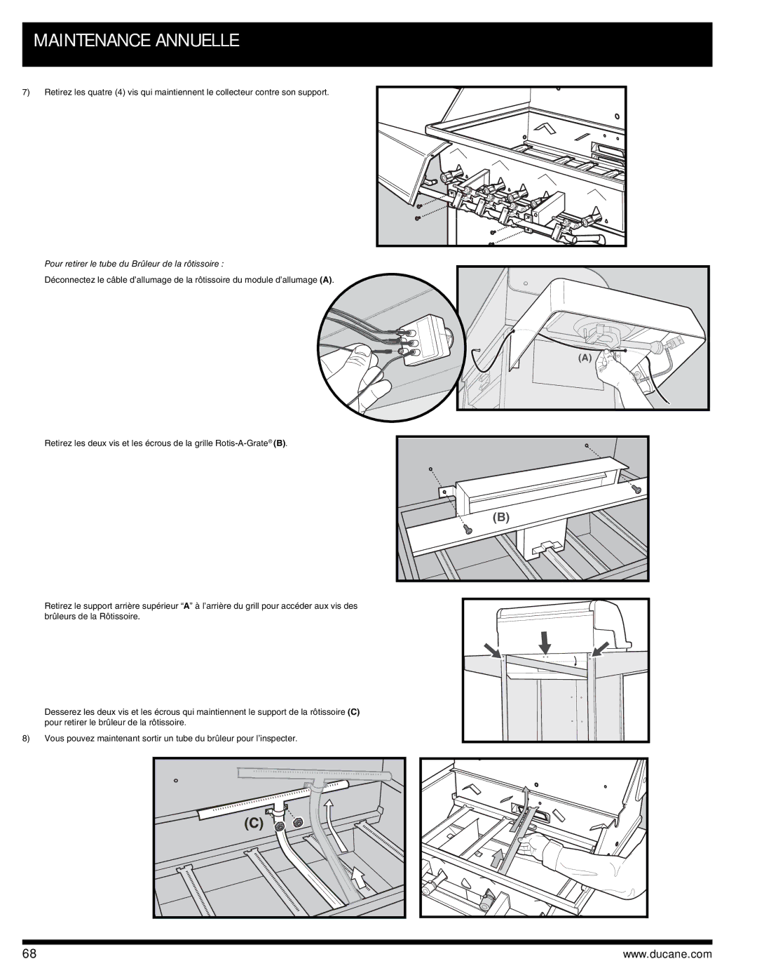 Ducane 3400 owner manual Pour retirer le tube du Brûleur de la rôtissoire 