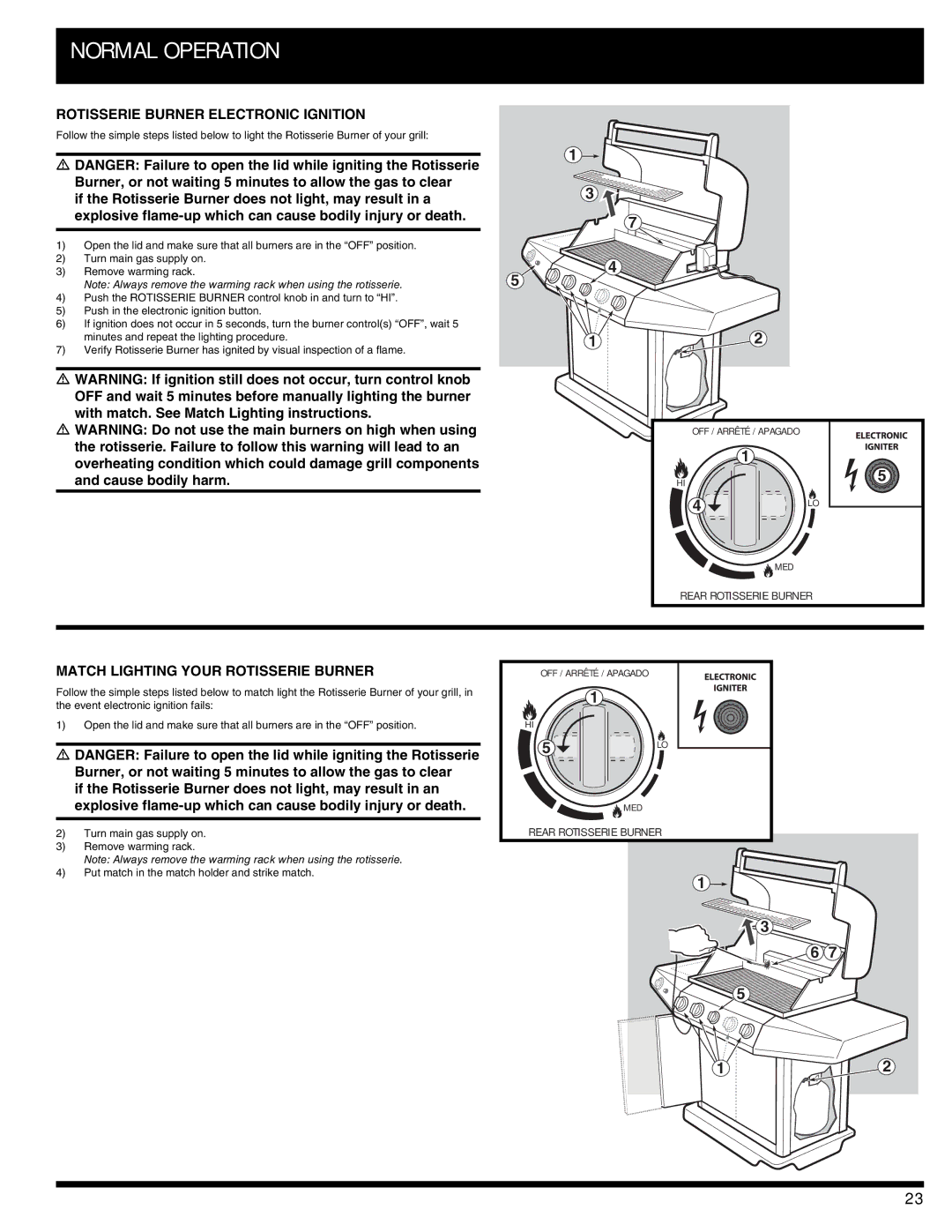 Ducane 3400 owner manual Rotisserie Burner Electronic Ignition, Match Lighting Your Rotisserie Burner 