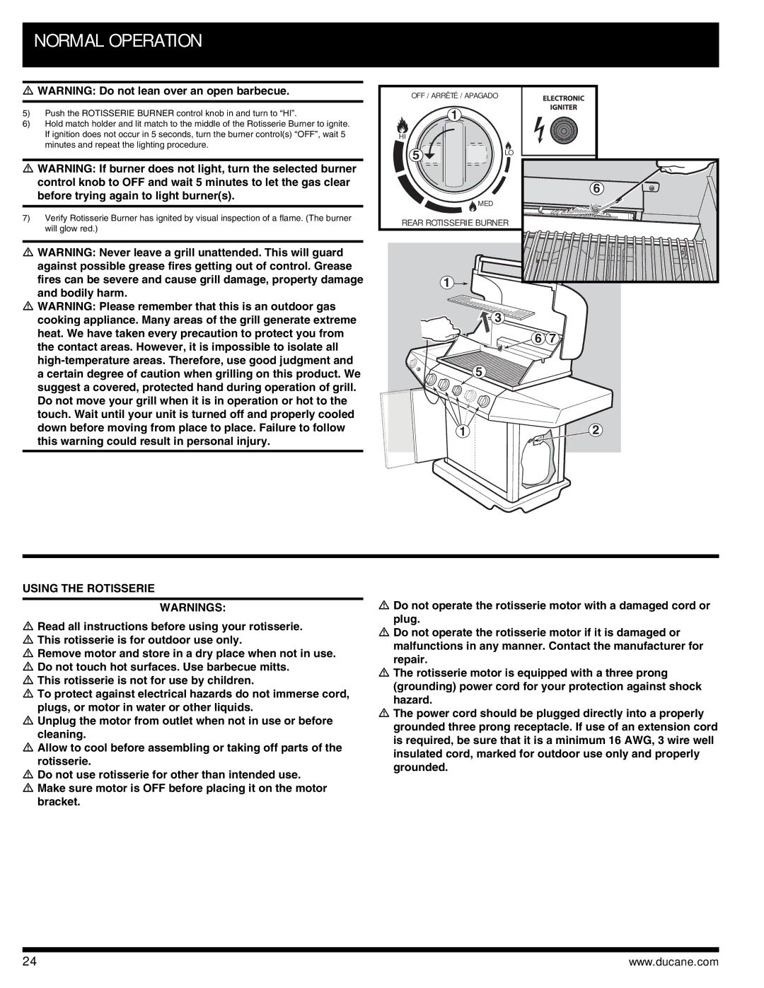 Ducane 3400 owner manual Using the Rotisserie 