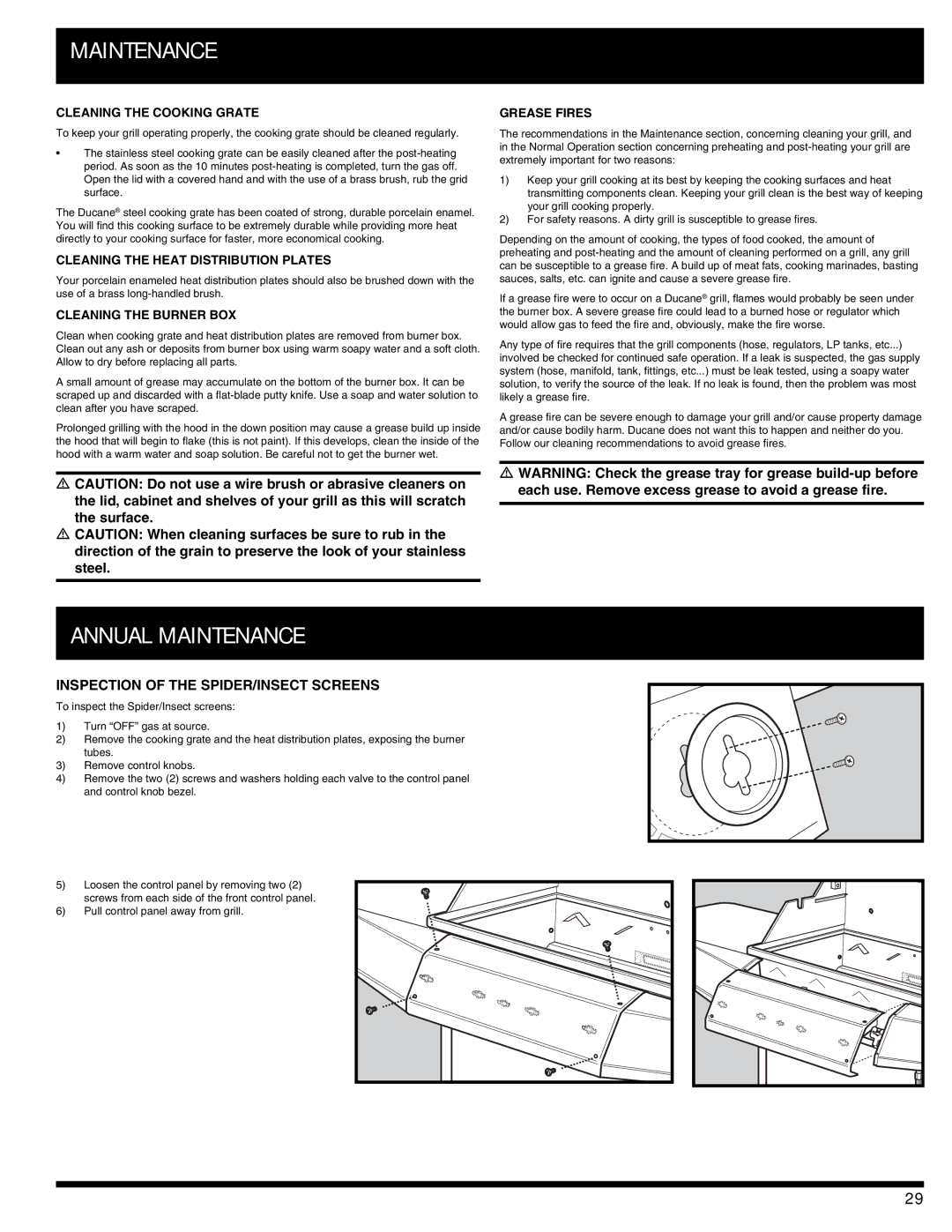 Ducane 3400 owner manual Annual Maintenance, Inspection of the SPIDER/INSECT Screens 