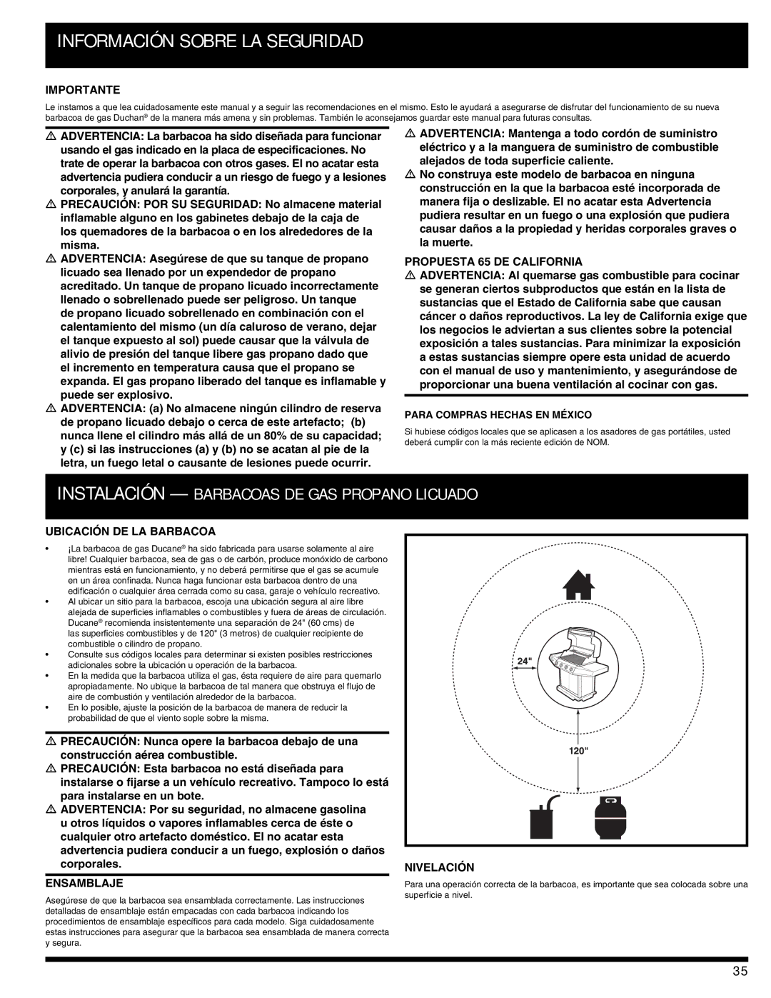 Ducane 3400 owner manual Información Sobre LA Seguridad 