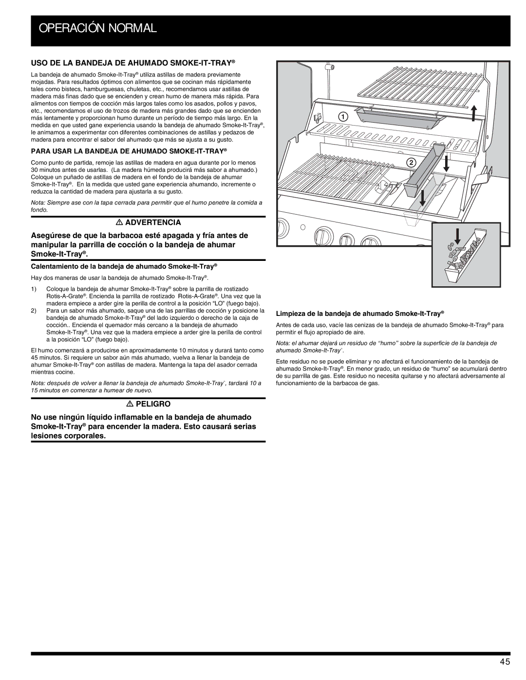 Ducane 3400 owner manual USO DE LA Bandeja DE Ahumado SMOKE-IT-TRAY, Para Usar LA Bandeja DE Ahumado SMOKE-IT-TRAY 