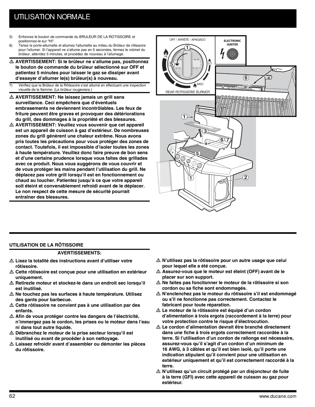 Ducane 3400 owner manual Utilisation DE LA Rôtissoire Avertissements 