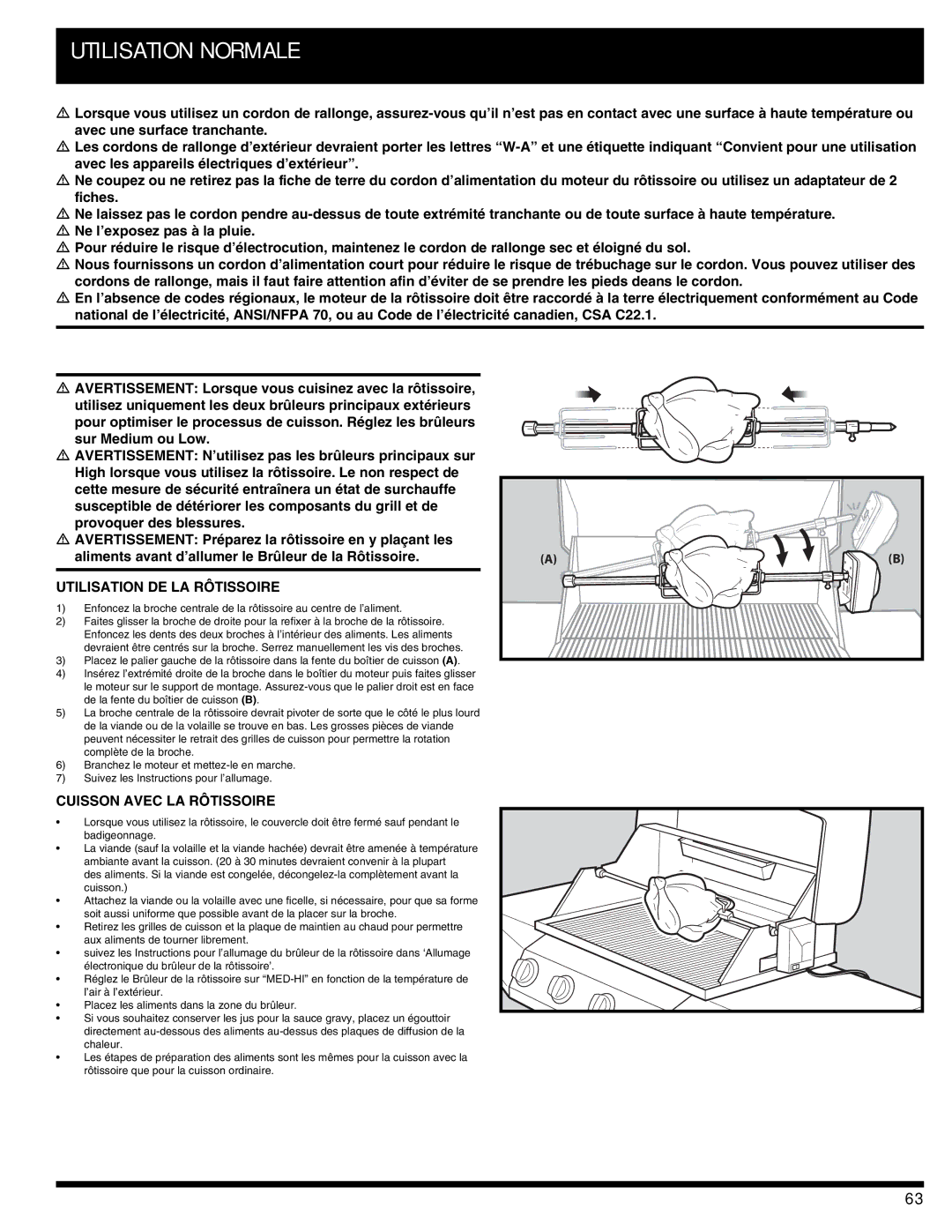 Ducane 3400 owner manual Utilisation DE LA Rôtissoire, Cuisson Avec LA Rôtissoire 