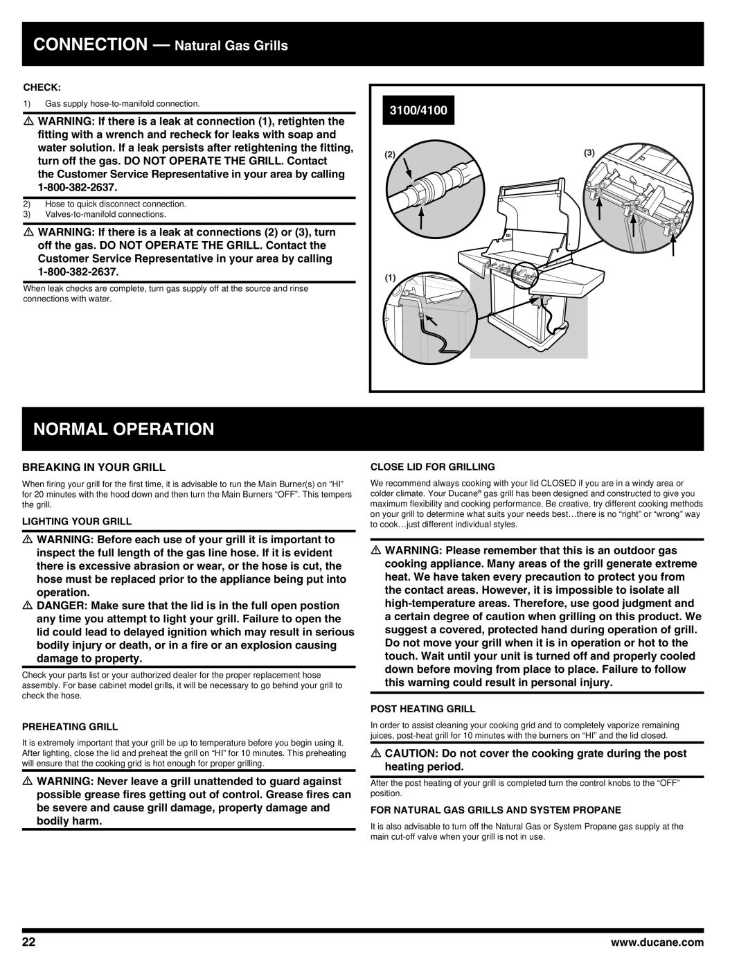 Ducane 4100, 3100 owner manual Normal Operation, Breaking in Your Grill 