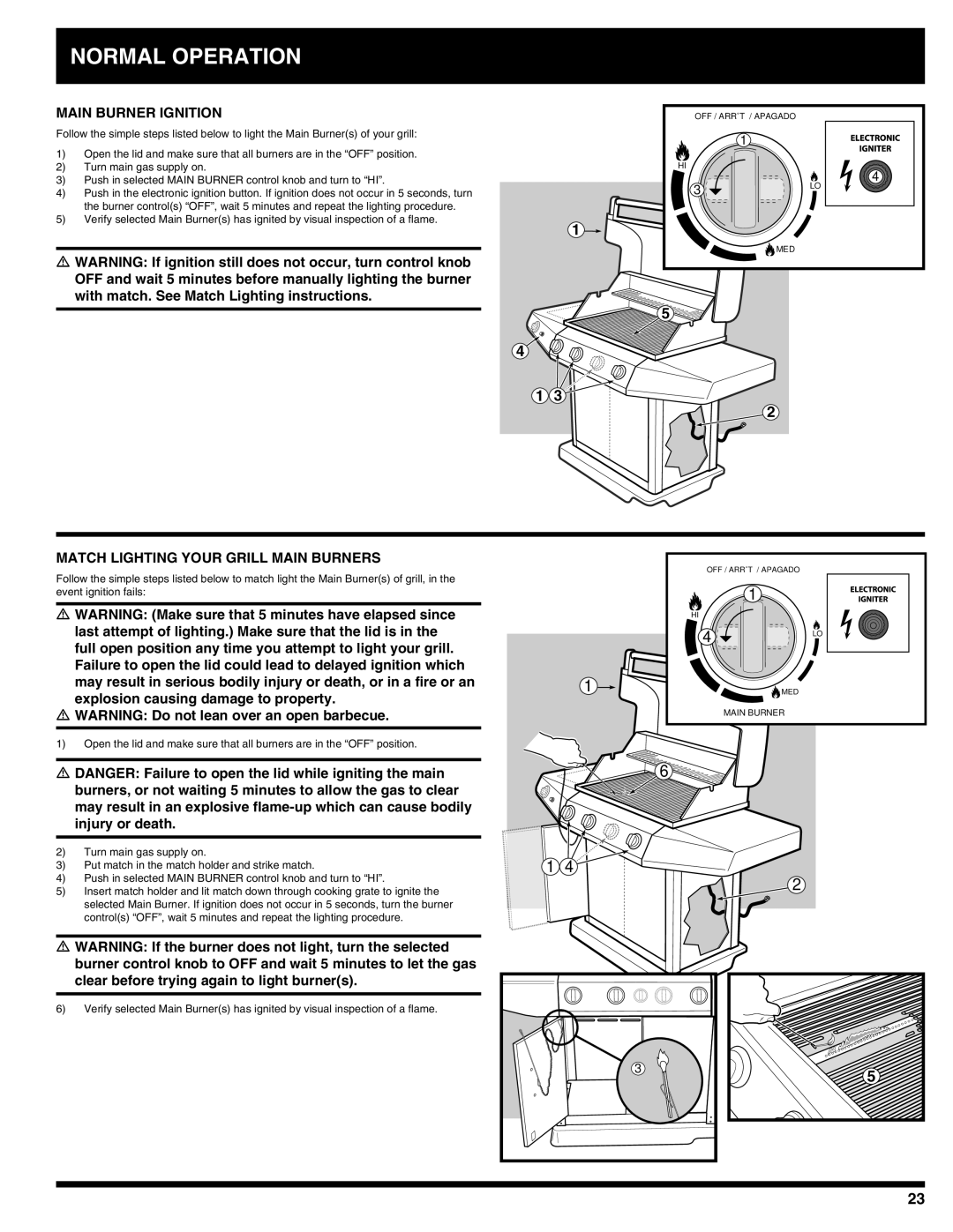 Ducane 3100, 4100 owner manual Main Burner Ignition, Match Lighting Your Grill Main Burners 