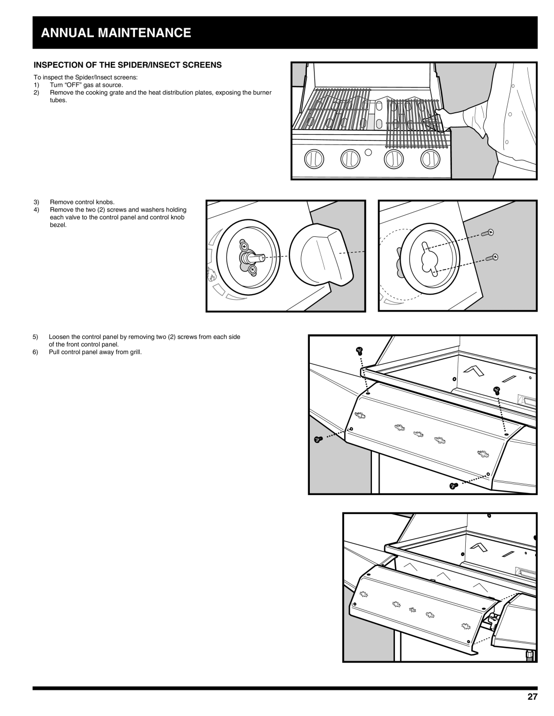 Ducane 3100, 4100 owner manual Annual Maintenance, Inspection of the Spider/Insect Screens 