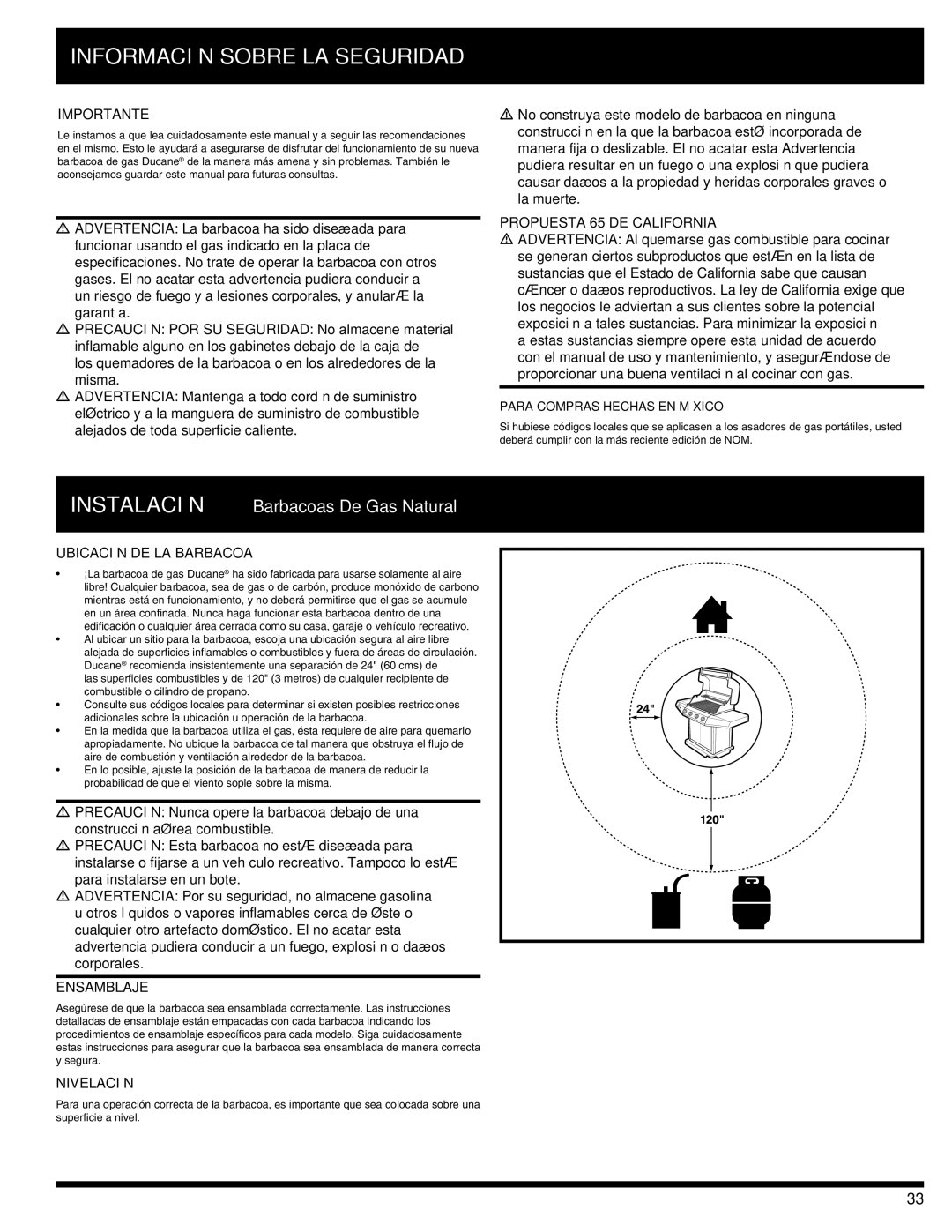 Ducane 3100, 4100 owner manual Importante, Ubicación de la barbacoa, Nivelación, Para compras hechas en México 