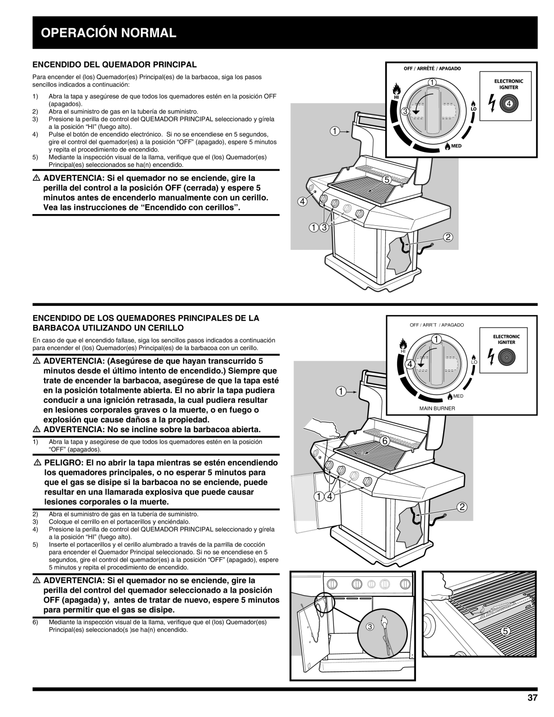 Ducane 3100, 4100 owner manual Encendido del quemador principal, Encendido de los quemadores principales de la 