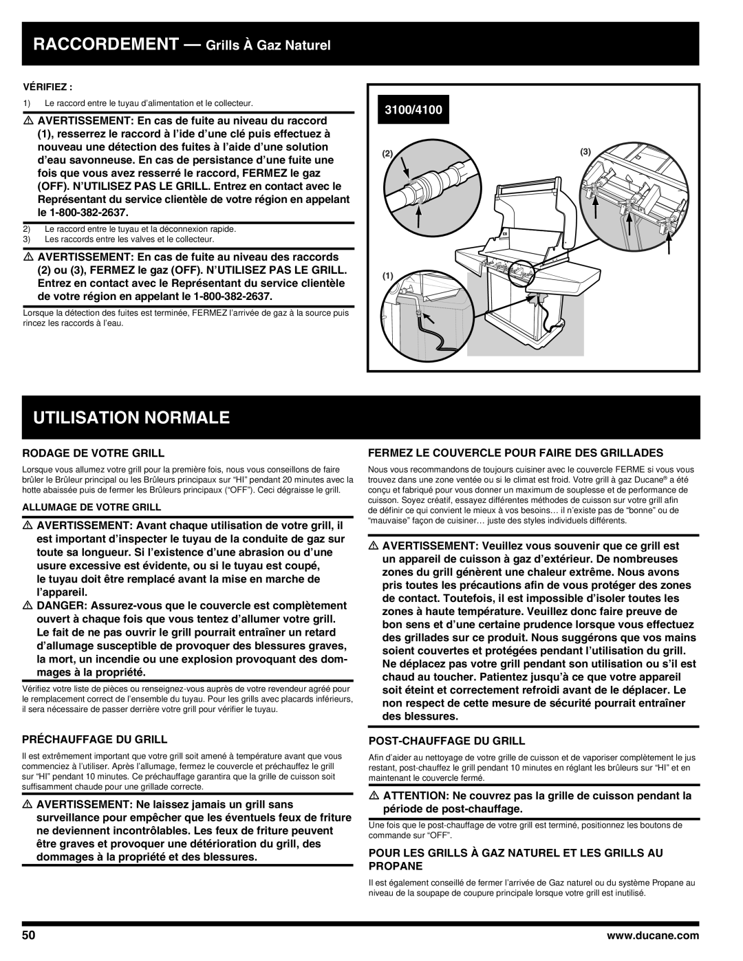 Ducane 4100, 3100 owner manual Utilisation Normale, Rodage de votre grill, Préchauffage du grill 