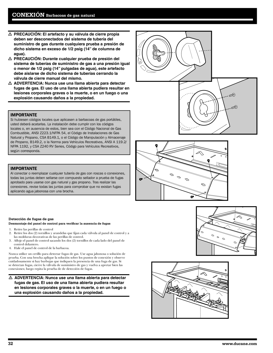 Ducane Affinity Natural Gas Grill, 41-4200, 31-3200 owner manual Importante 