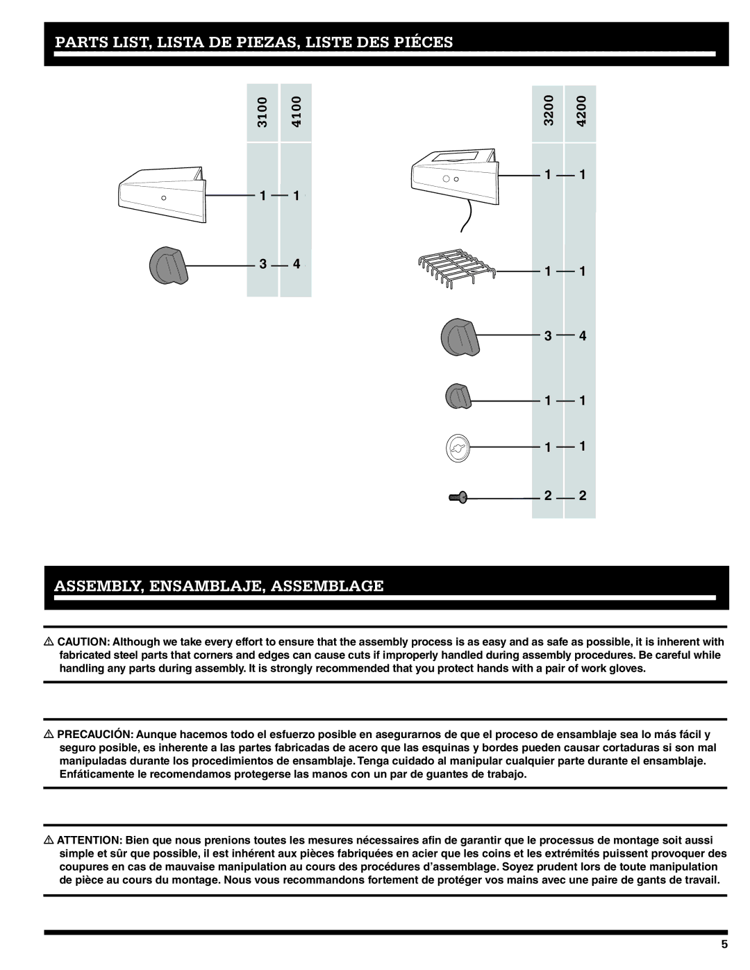 Ducane Affinity Natural Gas Grill, 41-4200, 31-3200 owner manual ASSEMBLY, ENSAMBLAJE, Assemblage 